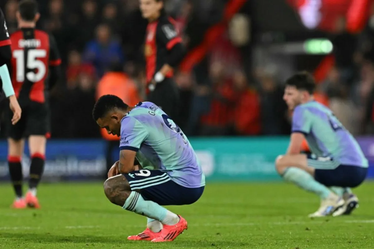 Arsenal's Brazilian striker #09 Gabriel Jesus reacts after the English Premier League football match between Bournemouth and Arsenal at the Vitality Stadium in Bournemouth, southern England on October 19, 2024. Bournemouth beat Arsenal 2-0. Glyn KIRK / AFP