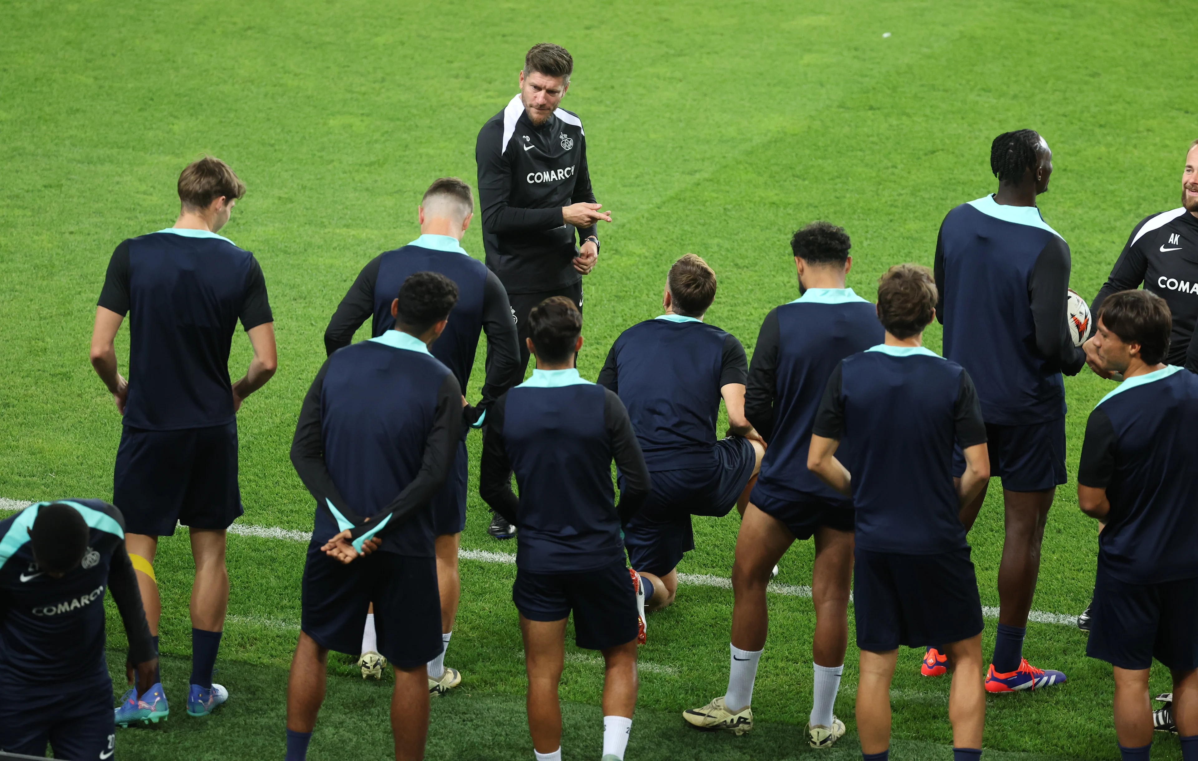 Union's head coach Sebastien Pocognoli pictured during a training session of Belgian soccer team Royale Union Saint-Gilloise in Istanbul, Turkey, on Wednesday 25 September 2024. The team prepares for tomorrow's match against Turkish team Fenerbahce, on the opening day of the League phase of the UEFA Europa League tournament. BELGA PHOTO VIRGINIE LEFOUR