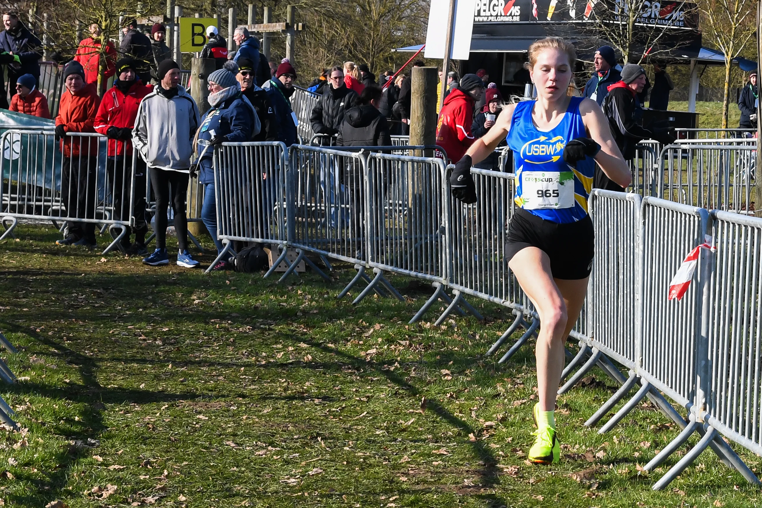 Belgian Roxane Cleppe pictured in action during the women's race at the CrossCup cross country running athletics event in Diest, the fifth and final stage of the CrossCup competition, Sunday 16 February 2025. BELGA PHOTO JILL DELSAUX