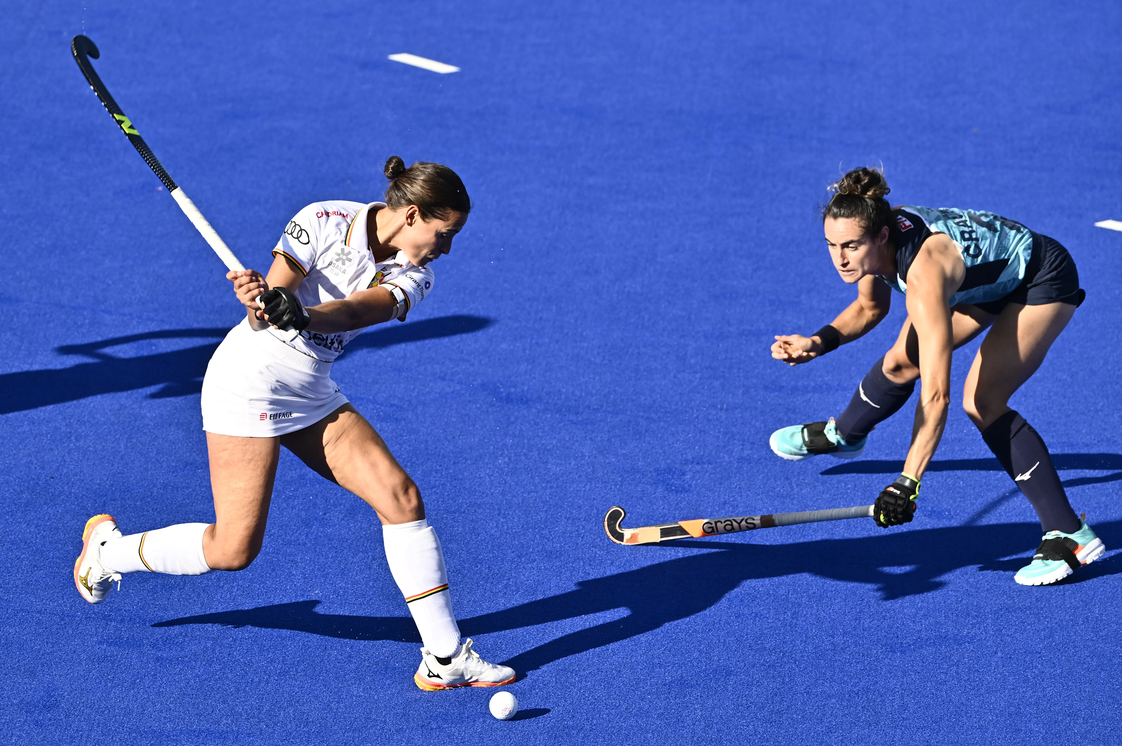 a hockey game between England and the Belgian national team Red Panthers, match 2/3 in the pool stage of the 2025 women's European championships, Monday 11 August 2025 in Monchengladbach, Germany. BELGA PHOTO ERIC LALMAND