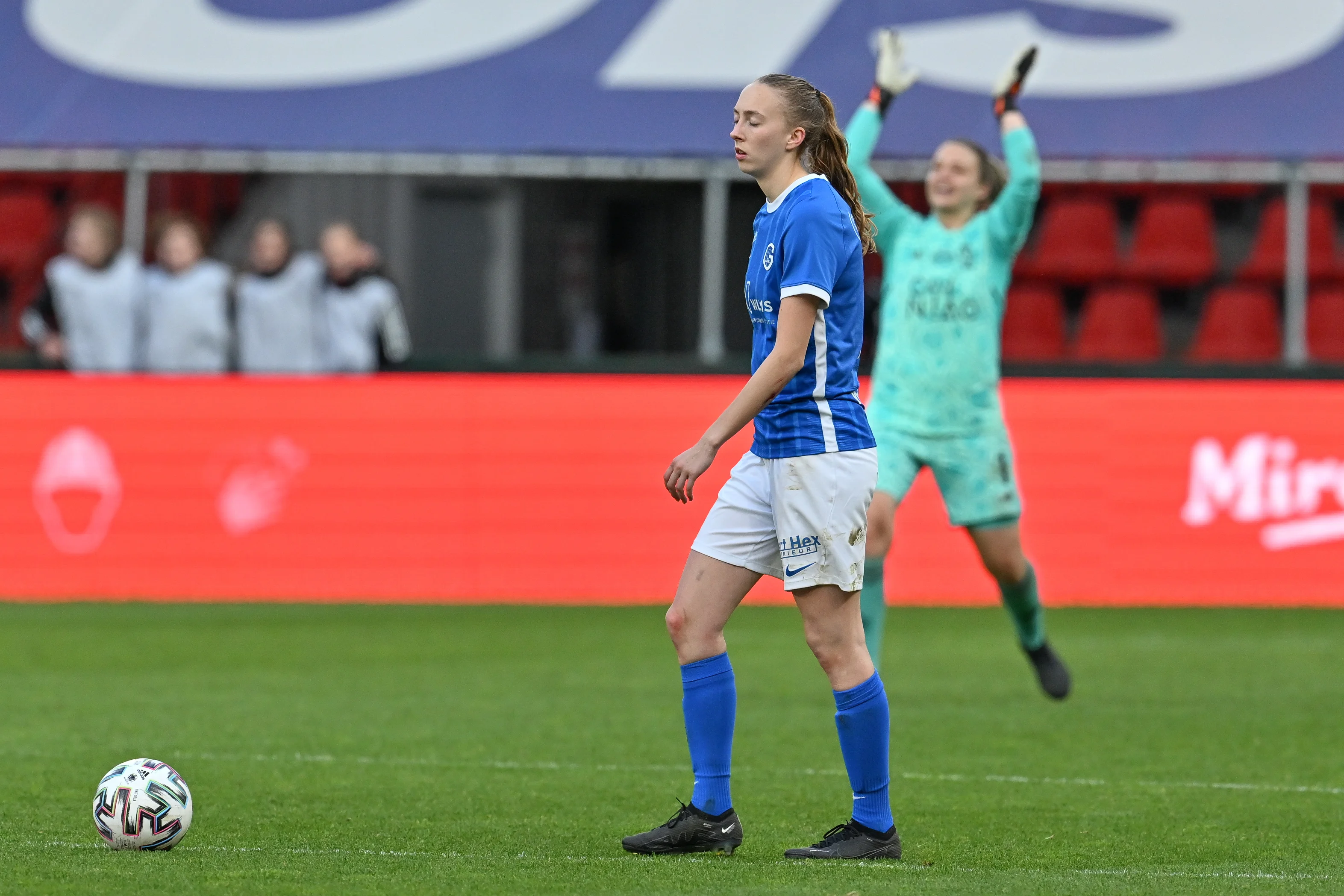 Genk Ladies' Lisa Petry looks dejected after losing the match between Standard Femina de Liege and KRC Genk Ladies, the final of the Belgian Cup, in Liege, Thursday 18 May 2023. BELGA PHOTO DAVID CATRY