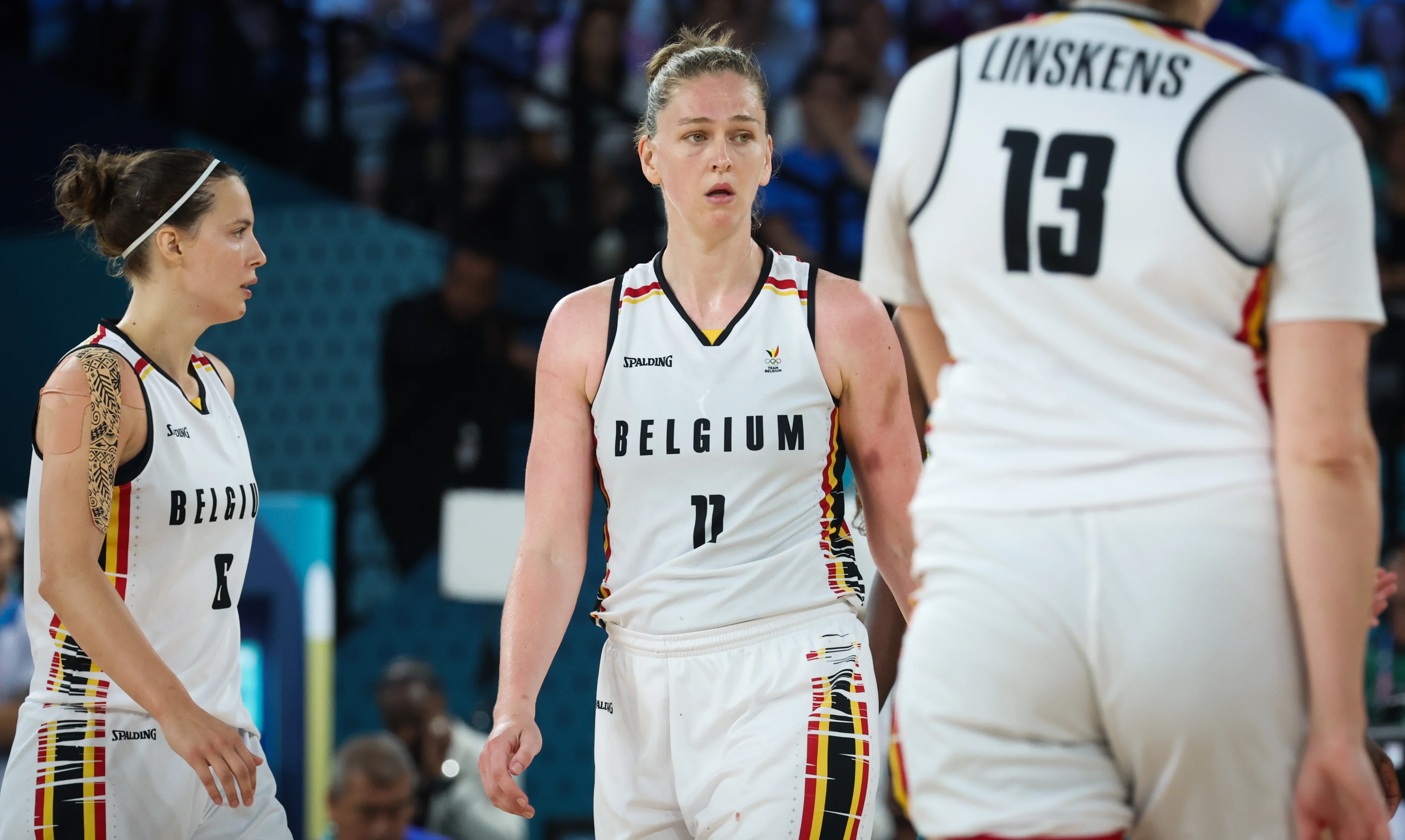 Belgium's Emma Meesseman looks dejected after losing a basketball game between Australia and Belgian national team the Belgian Cats, the bronze medal game of the women's tournament at the Paris 2024 Olympic Games, on Sunday 11 August 2024 in Paris, France. The Games of the XXXIII Olympiad are taking place in Paris from 26 July to 11 August. The Belgian delegation counts 165 athletes competing in 21 sports. BELGA PHOTO VIRGINIE LEFOUR