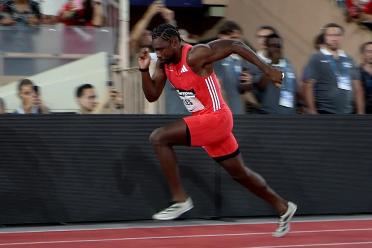 US' Noah Lyles competes in the men's 200m event of the Diamond League athletics meeting at the Louis II stadium in Monaco on July 11, 2025. Valery HACHE / AFP