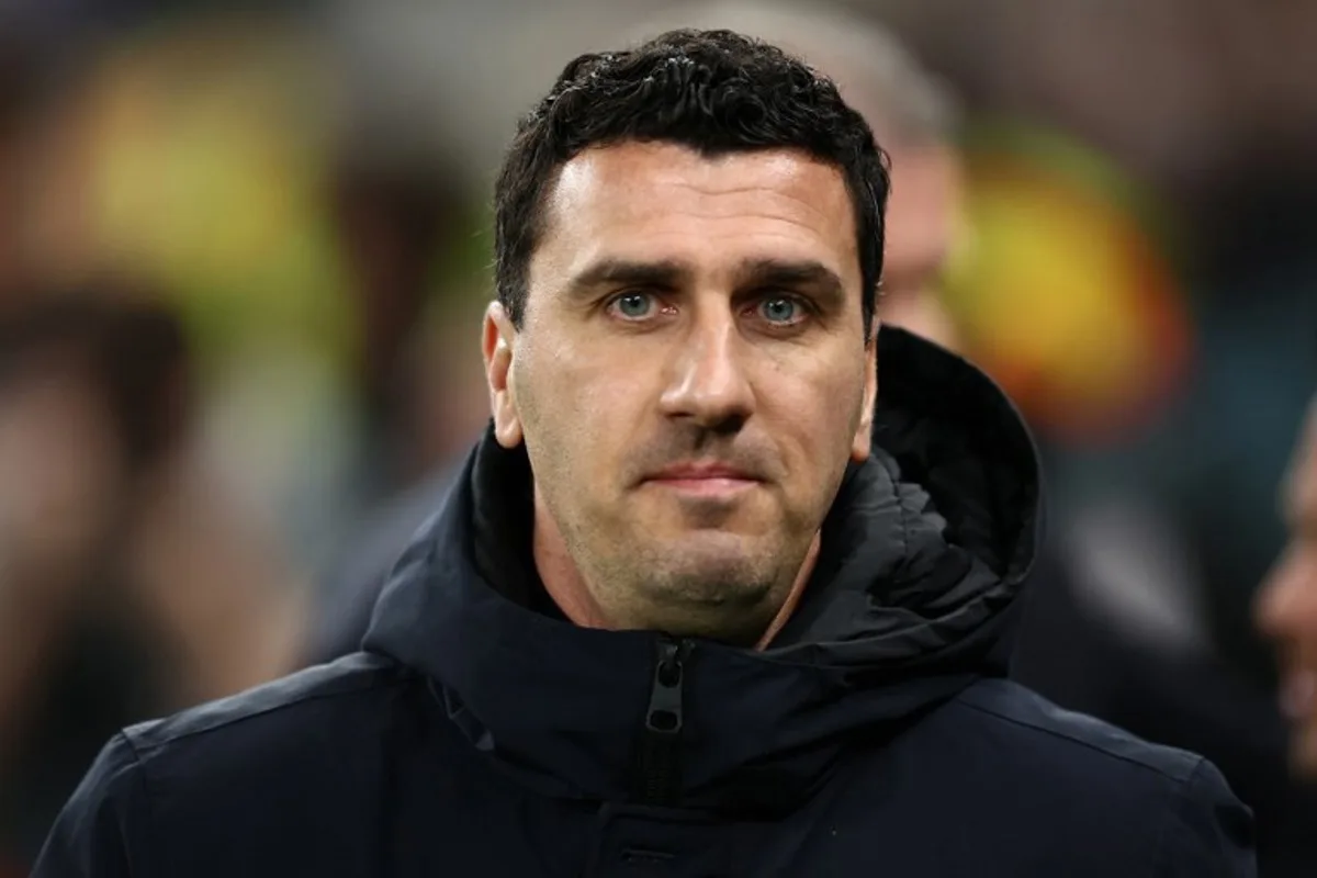 AZ Alkmaar's Belgian coach Maarten Martens arrives ahead of kick-off in the UEFA Europa League, League stage day 3 football match between Tottenham Hotspur and AZ Alkmaar at the Tottenham Hotspur Stadium in London, on October 24, 2024.  HENRY NICHOLLS / AFP