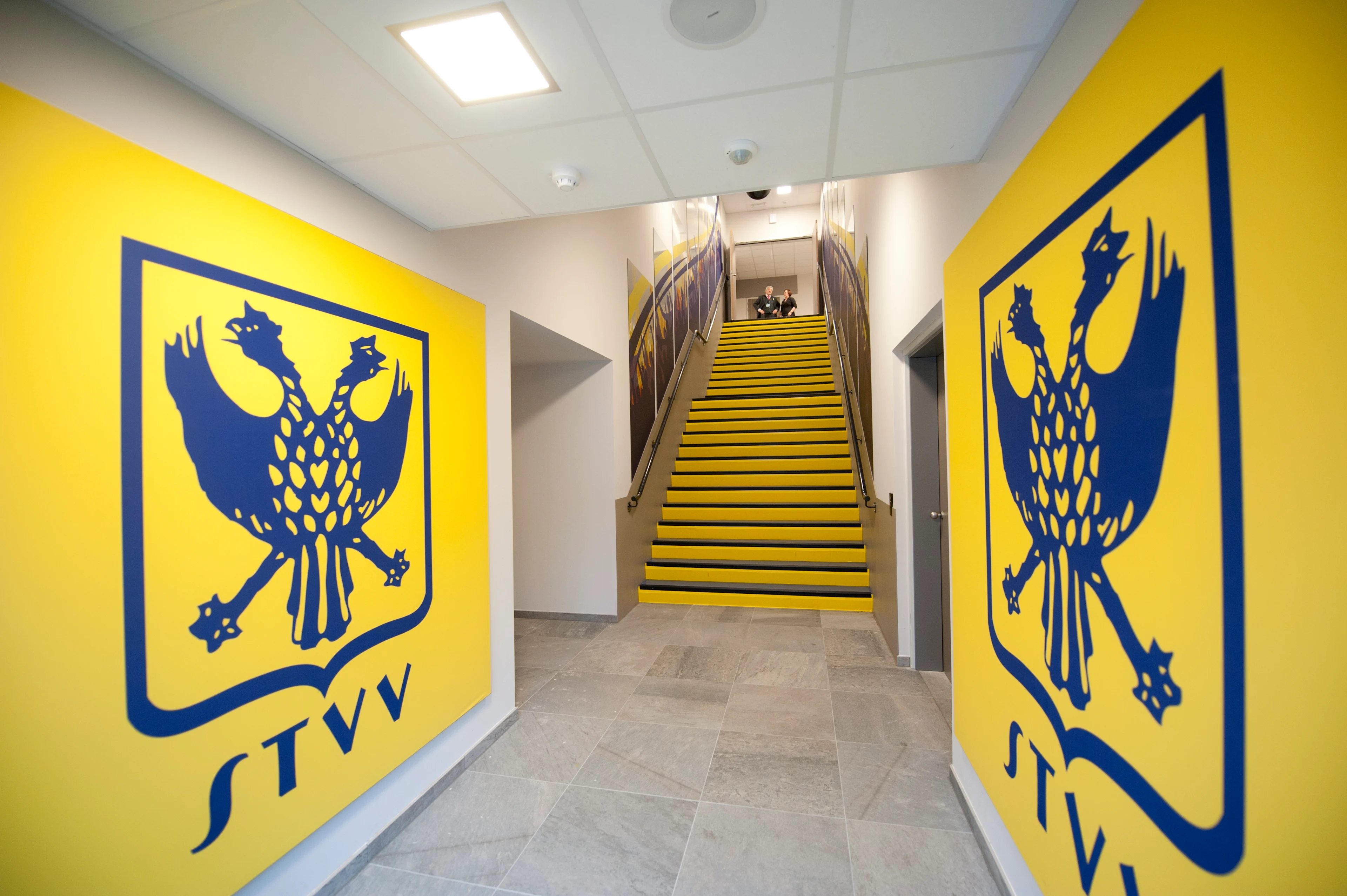 20150321 - SINT-TRUIDEN, BELGIUM: Illustration picture shows STVV logo in the corridor during the football match between STVV Sint-Truiden and Patro Eisden Maasmechelen, Saturday 21 March 2015 in Sint-Truiden, in the Belgian second division soccer league. BELGA PHOTO CHRISTOPHE KETELS