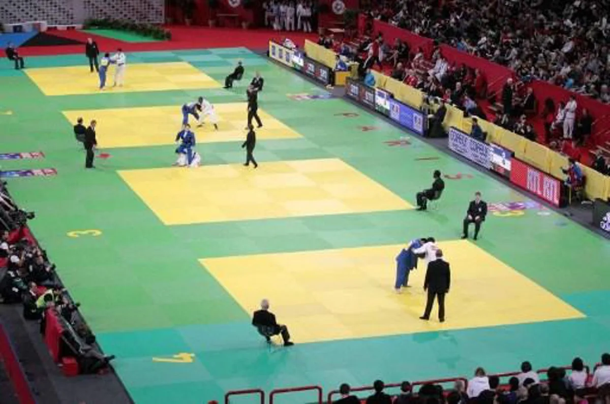 General view over the tatamis during Men eliminary tours on February 5, 2011, during the Paris International Judo Tournament at the Palais omnisports de Paris-Bercy. AFP PHOTO / JACQUES DEMARTHON