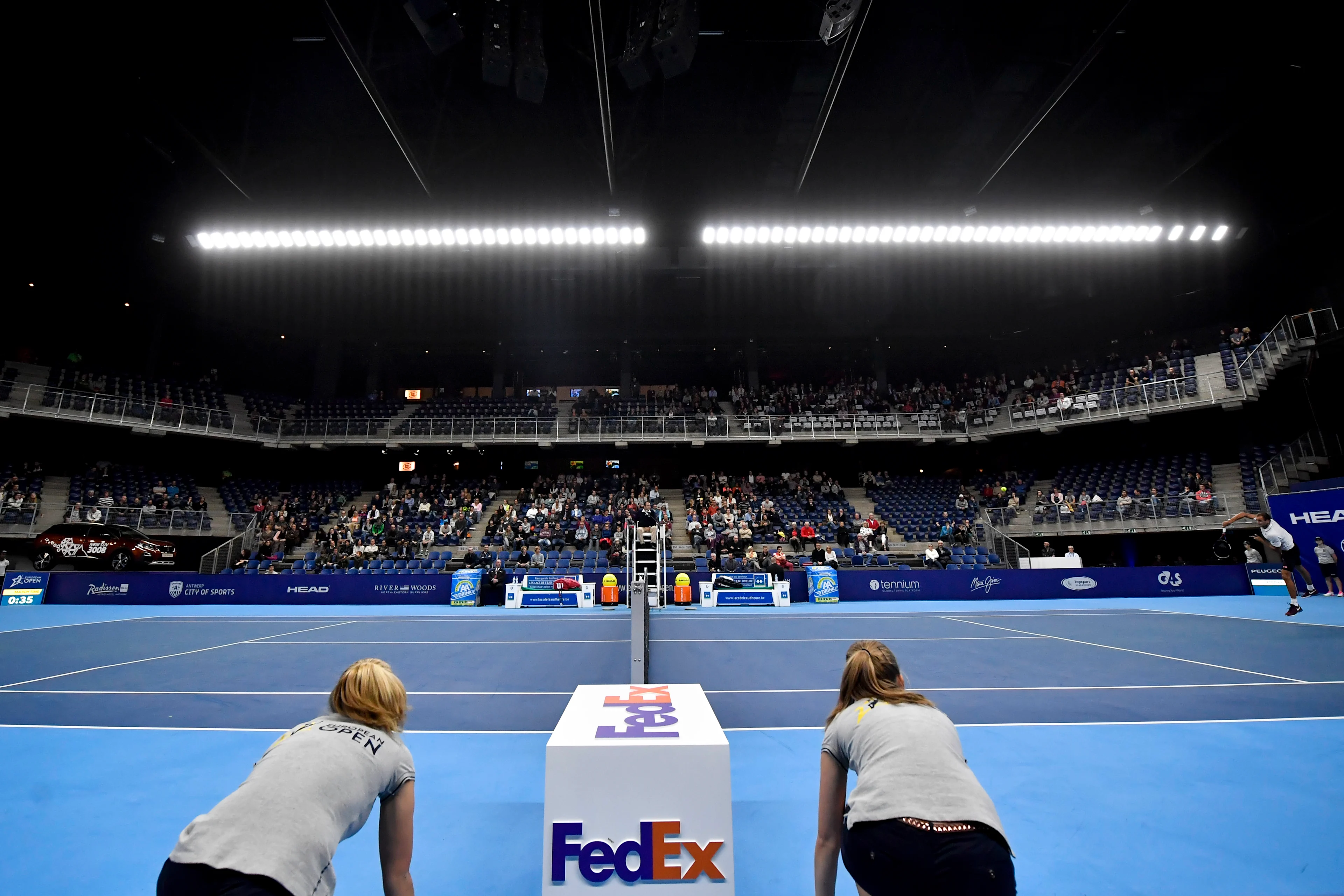 Illustration picture shows the quarter final match between Belgian David Goffin (ATP12) and Romanian Marius Copil (ATP194) at the first edition of the European Open - ATP Antwerpen on hardcourt, from 17 to 23 October, in Antwerp, Friday 21 October 2016. BELGA PHOTO DIRK WAEM
