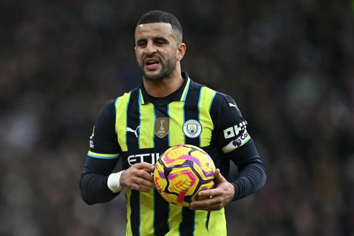 Manchester City's English defender #02 Kyle Walker on as a second half substitute during the English Premier League football match between Aston Villa and Manchester City at Villa Park in Birmingham, central England on December 21, 2024.  Paul ELLIS / AFP