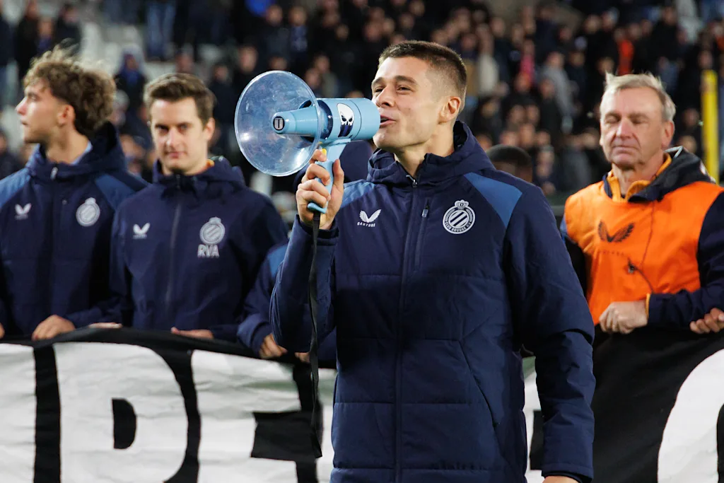 Club's Nicolo Tresoldi celebrates after winning a soccer match between Club Brugge and Sint-Truidense VV , Sunday 25 October 2026 in Brugge, on day 9 of the 2026-2027 'Jupiler Pro League' first division of the Belgian championship. BELGA PHOTO KURT DESPLENTER