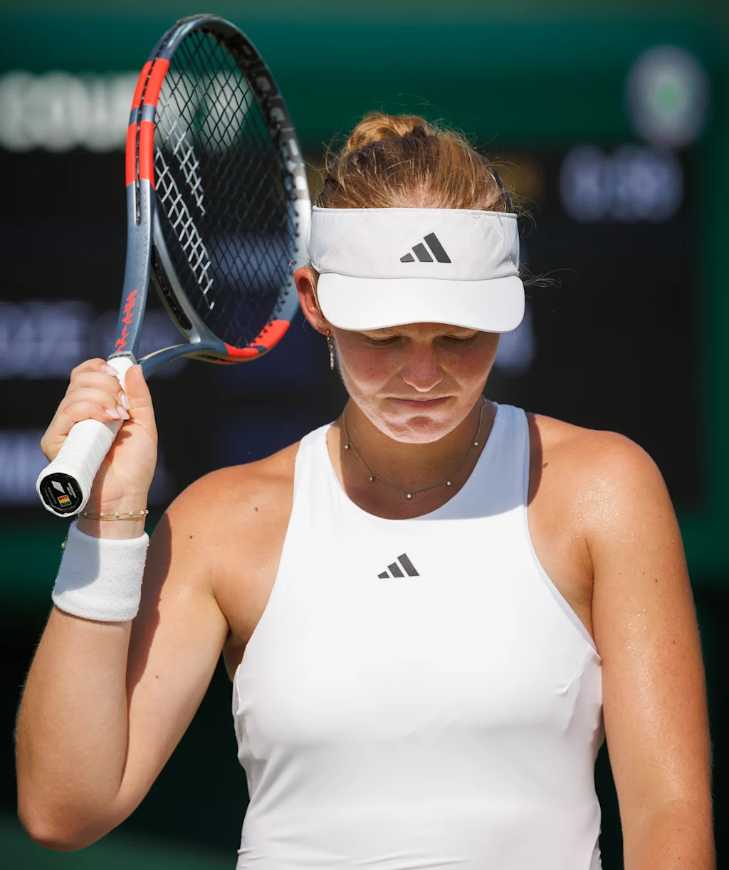 Belgian Jeline Vandromme reacts as she is losing the third and last set during a tennis match between Georgian Bolkvadze and Belgian Vandromme, a qualifier for the women's singles at the Wimbledon grand slam tennis tournament in London, Britain, Thursday 25 June 2026. The main tournament is starting next Monday. BELGA PHOTO BENOIT DOPPAGNE