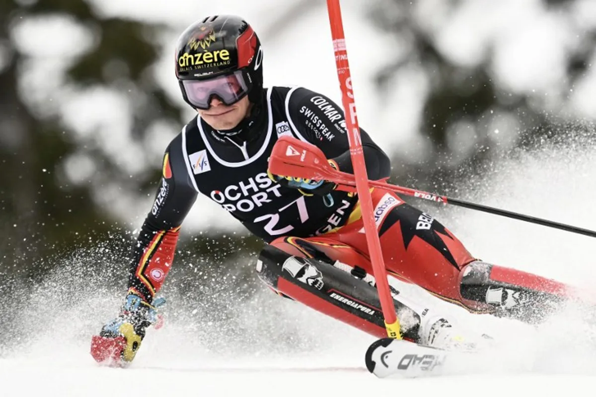 Belgium's Armand Marchant competes in the men's Slalom event at the FIS Alpine Skiing World Cup in Wengen on January 19, 2025.    Marco BERTORELLO / AFP