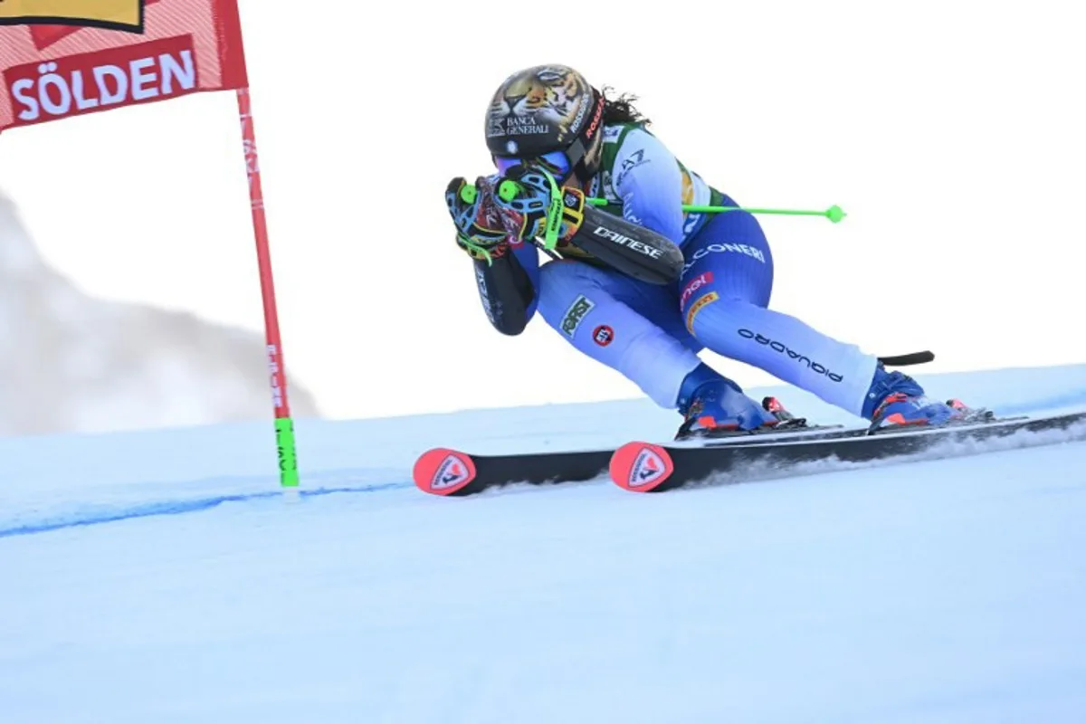 Italy's Federica Brignone competes during the first run of the women's Giant Slalom of the FIS Alpine Ski World Cup in Soelden, Austria, on October 26, 2024.  KERSTIN JOENSSON / AFP