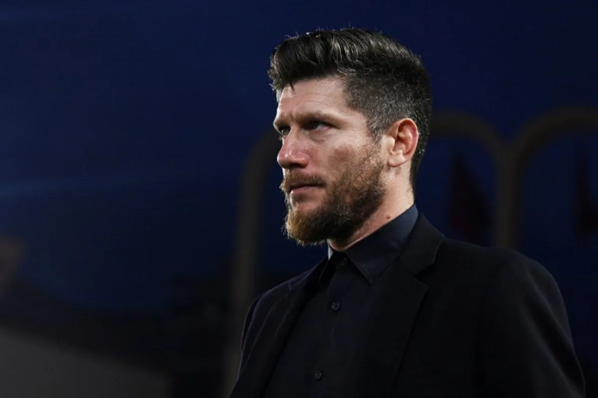 Monaco's head coach Sebastien Pocognoli looks on during the French L1 football match between Monaco (ASM) and Lille (LOSC) at the Louis II Stadium (Stade Louis II) in the Principality of Monaco on May 10, 2026. Frederic DIDES / AFP
