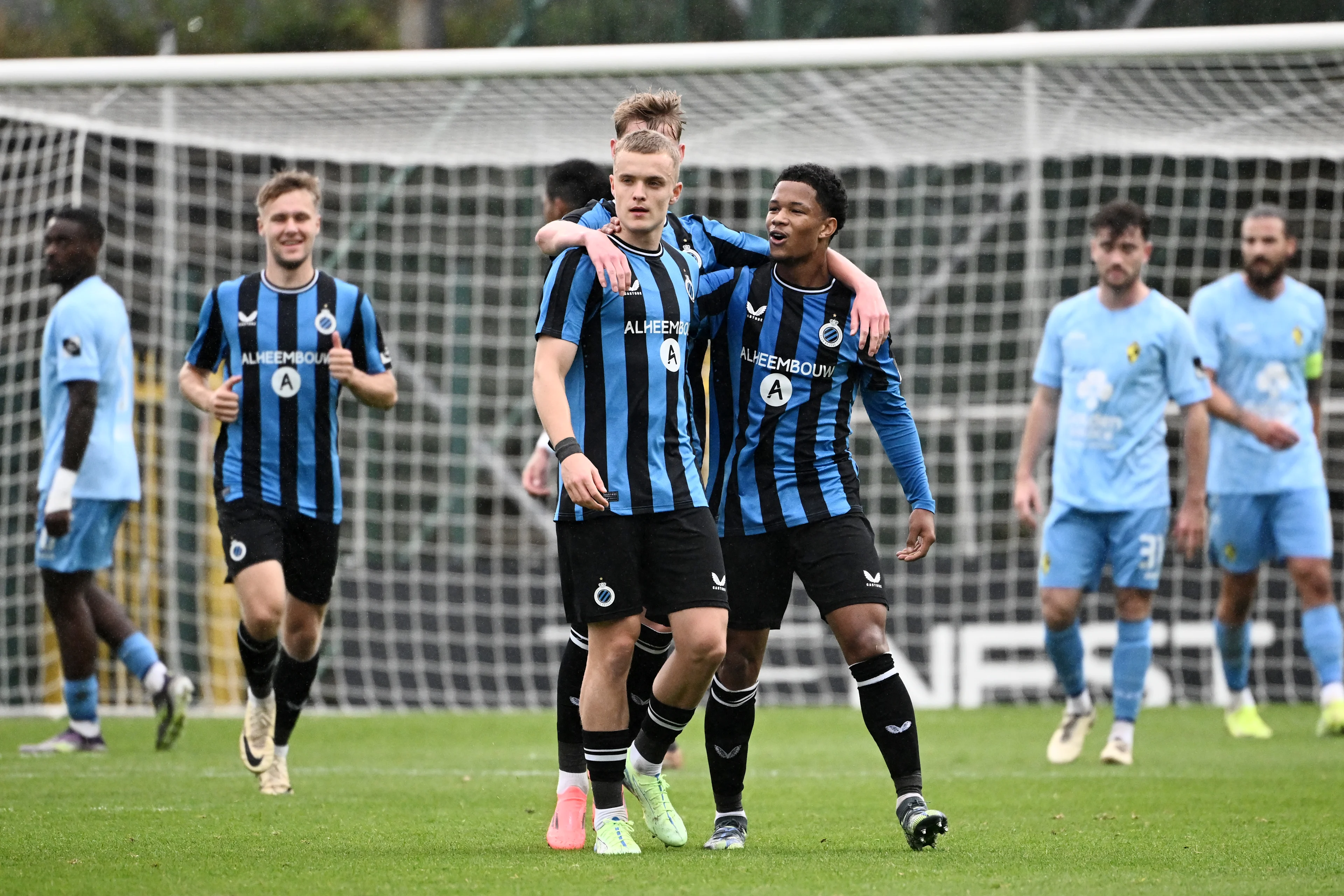 Club's Hugo Siquet celebrates after scoring the 1-0 goal during a soccer match between Club NXT and Lierse SK, in Roeselare, on day 8 of the 2023-2024 'Challenger Pro League' 1B second division of the Belgian championship, Saturday 19 October 2024. BELGA PHOTO MAARTEN STRAETEMANS