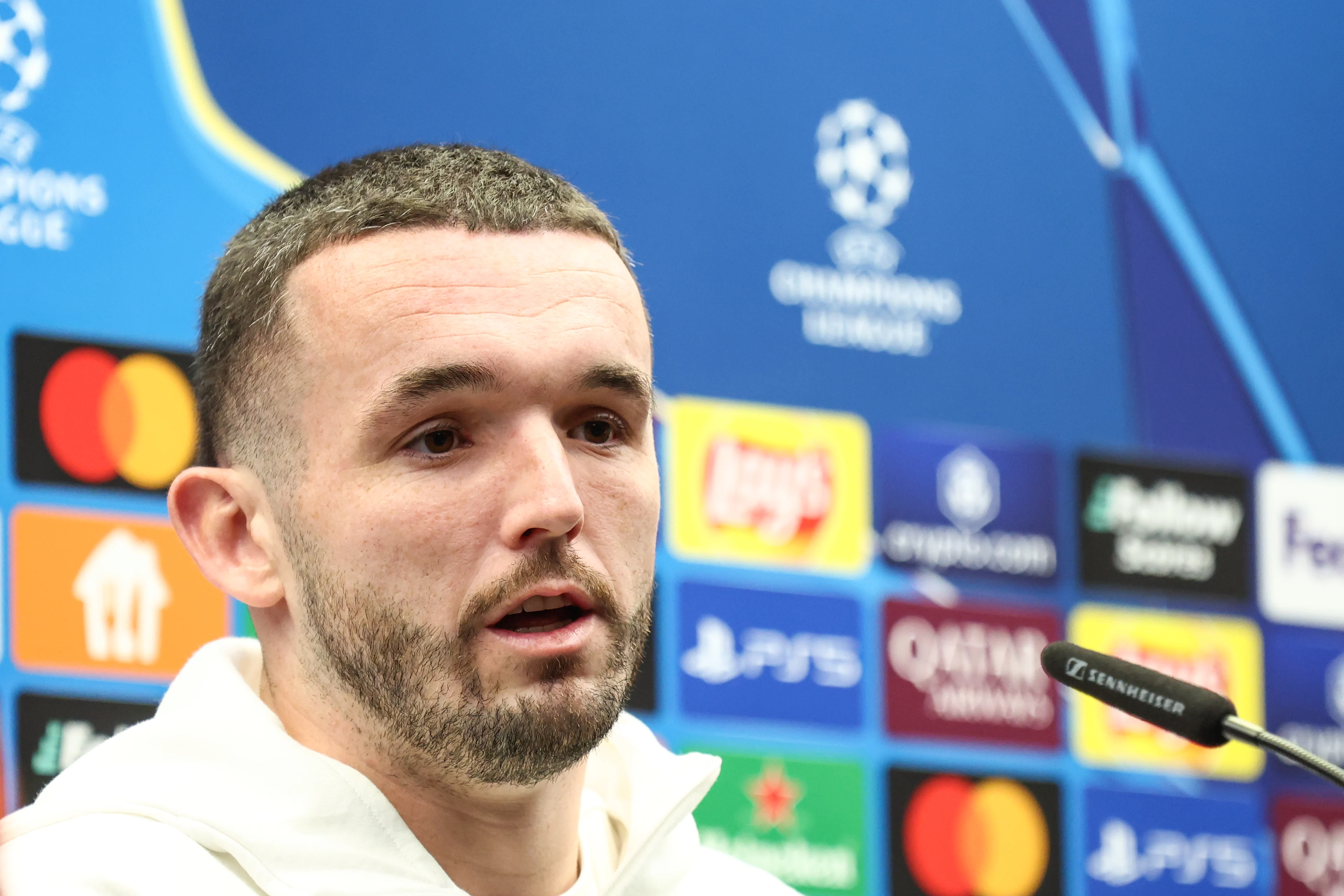 Aston Villa's John McGinn pictured during a press conference of English club Aston Villa, Monday 03 March 2025 in Brugge. Tomorrow, they will play against Belgian soccer Club Brugge KV, on the first leg of the 1/8 finals of the UEFA Champions League knockout phase. BELGA PHOTO BRUNO FAHY