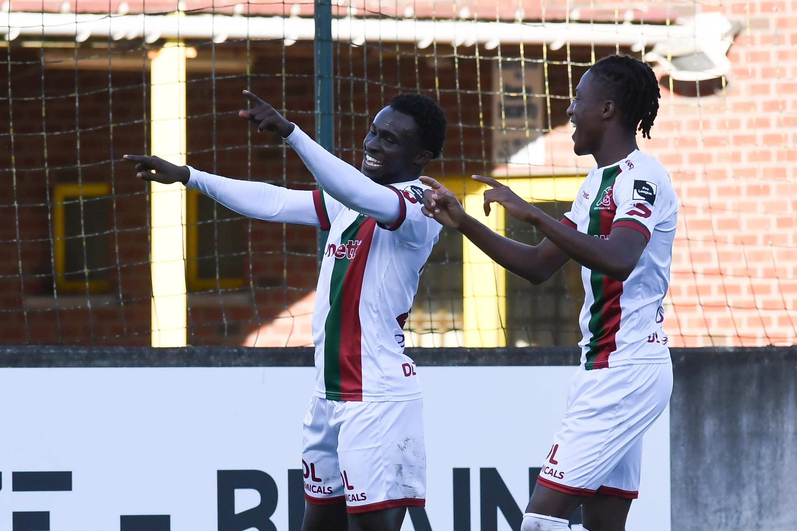 Essevee's Joseph Okoku celebrates after scoring during a soccer match between RSCA Futures and Zulte Waregem, Sunday 29 September 2024 in Tubize, on day 6 of the 2024-2025 'Challenger Pro League' 1B second division of the Belgian championship. BELGA PHOTO JILL DELSAUX