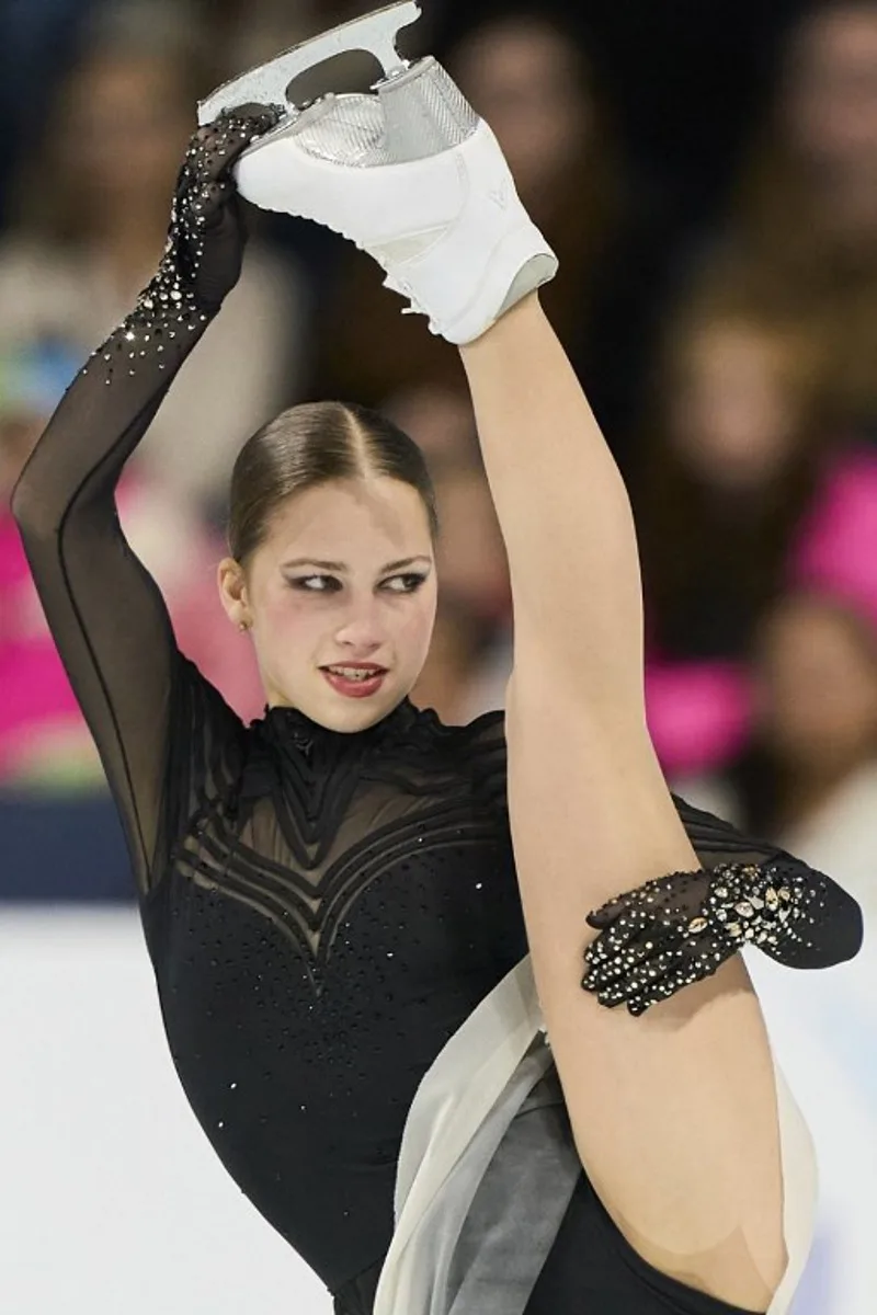 Nina Pinzarrone of Belgium skates her short program in the women's competition during the ISU Grand Prix of Figure Skating "2024 Skate America" at the Credit Union of Texas Event Center in Allen, Texas on October 18, 2024.   Geoff Robins / AFP