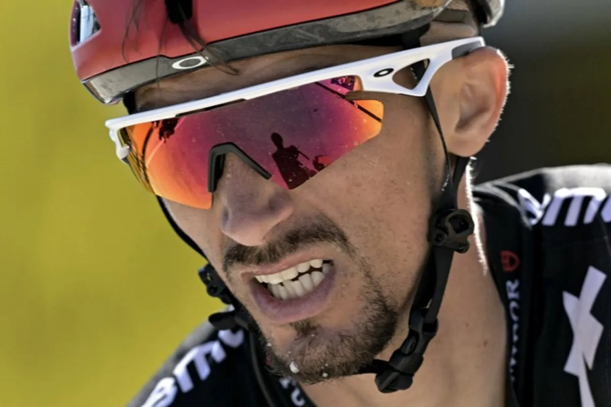 Tudor Pro Cycling Team's French rider Julian Alaphilippe cycles to the finish line of the 16th stage of the 112th edition of the Tour de France cycling race, 171.5 km between Montpellier and Mont Ventoux, southern France, on July 22, 2025. Loic VENANCE / AFP