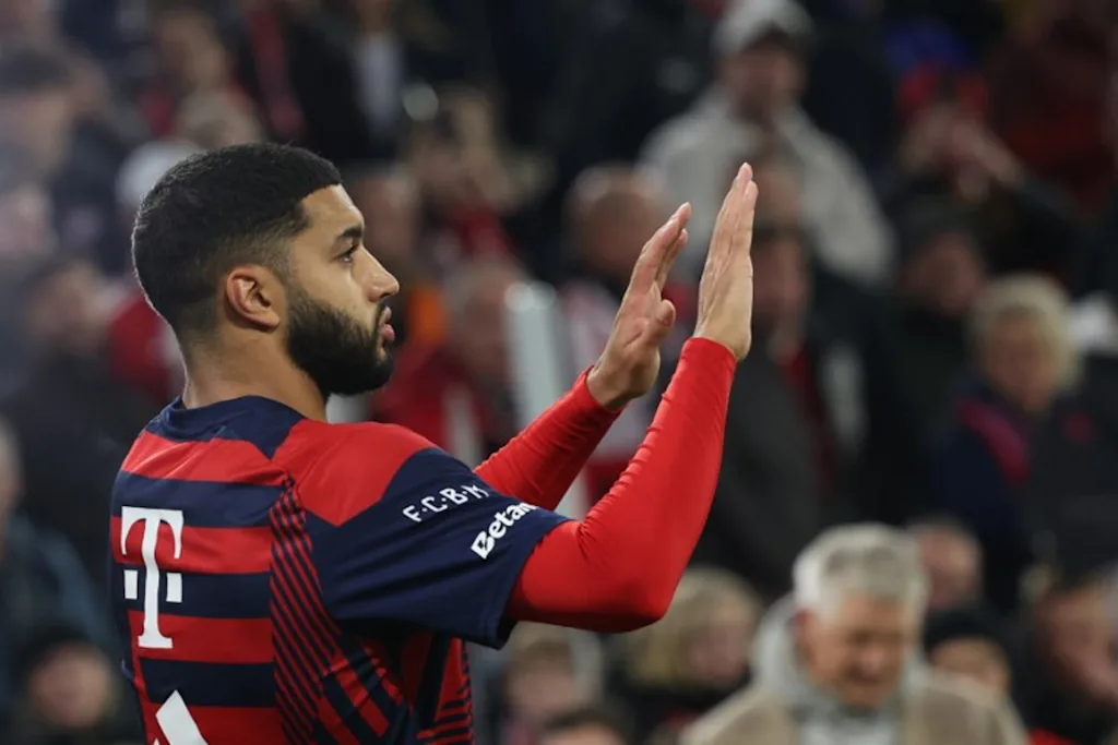 Bayern Munich's Moroccan midfielder #34 Ismael Saibari gestures prior to the start of the German Cup (DFB-Pokal) football match between FC Bayern Munich and 1. FC Magdeburg in Munich, southern Germany on October 28, 2026. Karl-Josef HILDENBRAND / AFP