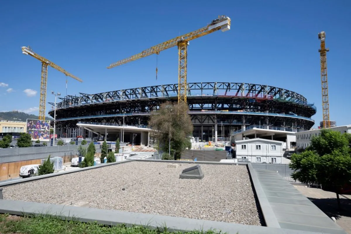 A picture taken on September 3, 2025 shows the ongoing construction of the new FC Barcelona's Camp Nou Stadium in Barcelona. Josep LAGO / AFP