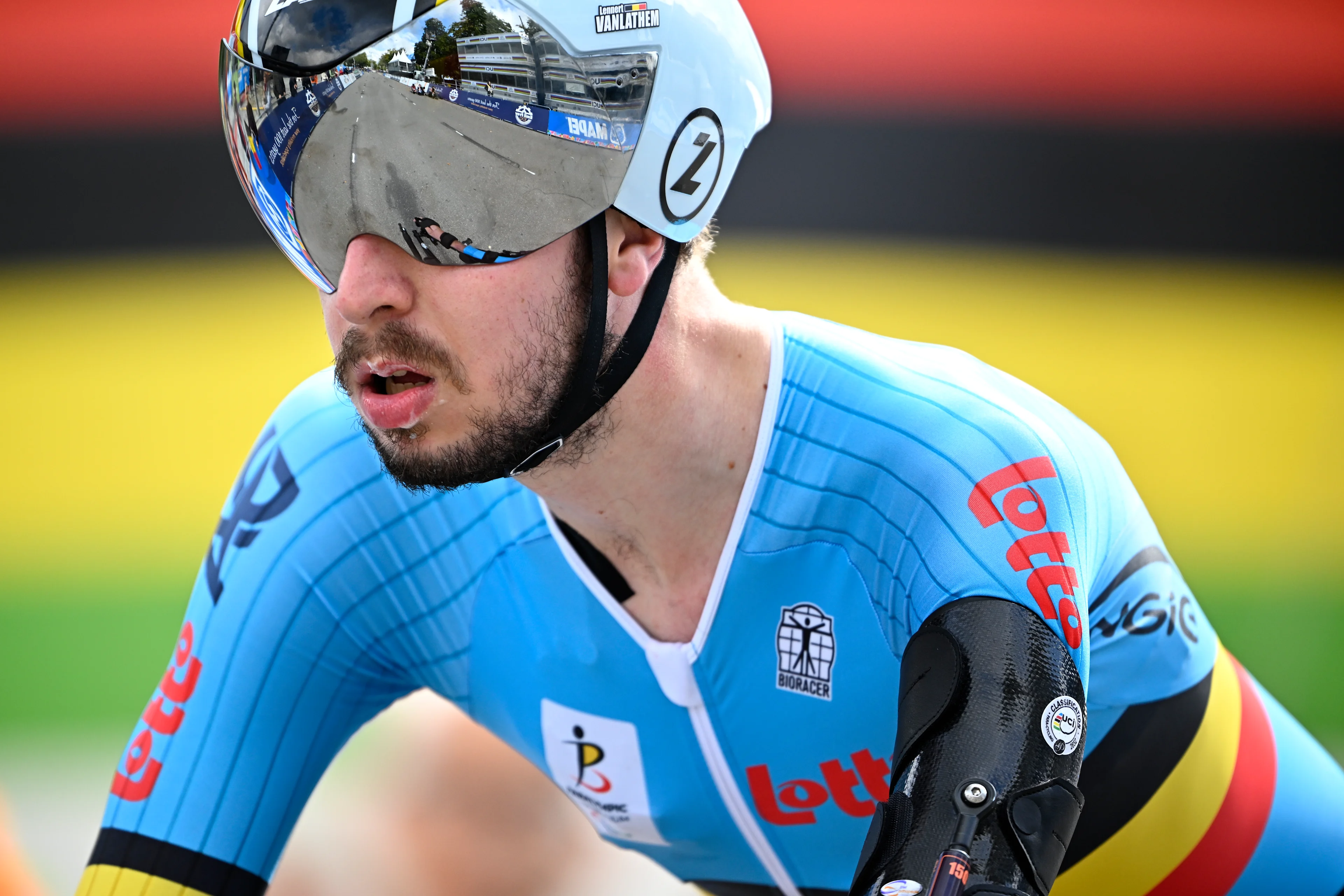 Belgian Lennert Vanlathem pictured in action during the Men individual time trial race in the C2 category at the 2024 UCI Road and Para-Cycling Road World Championships, Tuesday 24 September 2024, in Zurich, Switzerland. The Worlds are taking place from 21 to 29 September. BELGA PHOTO JASPER JACOBS