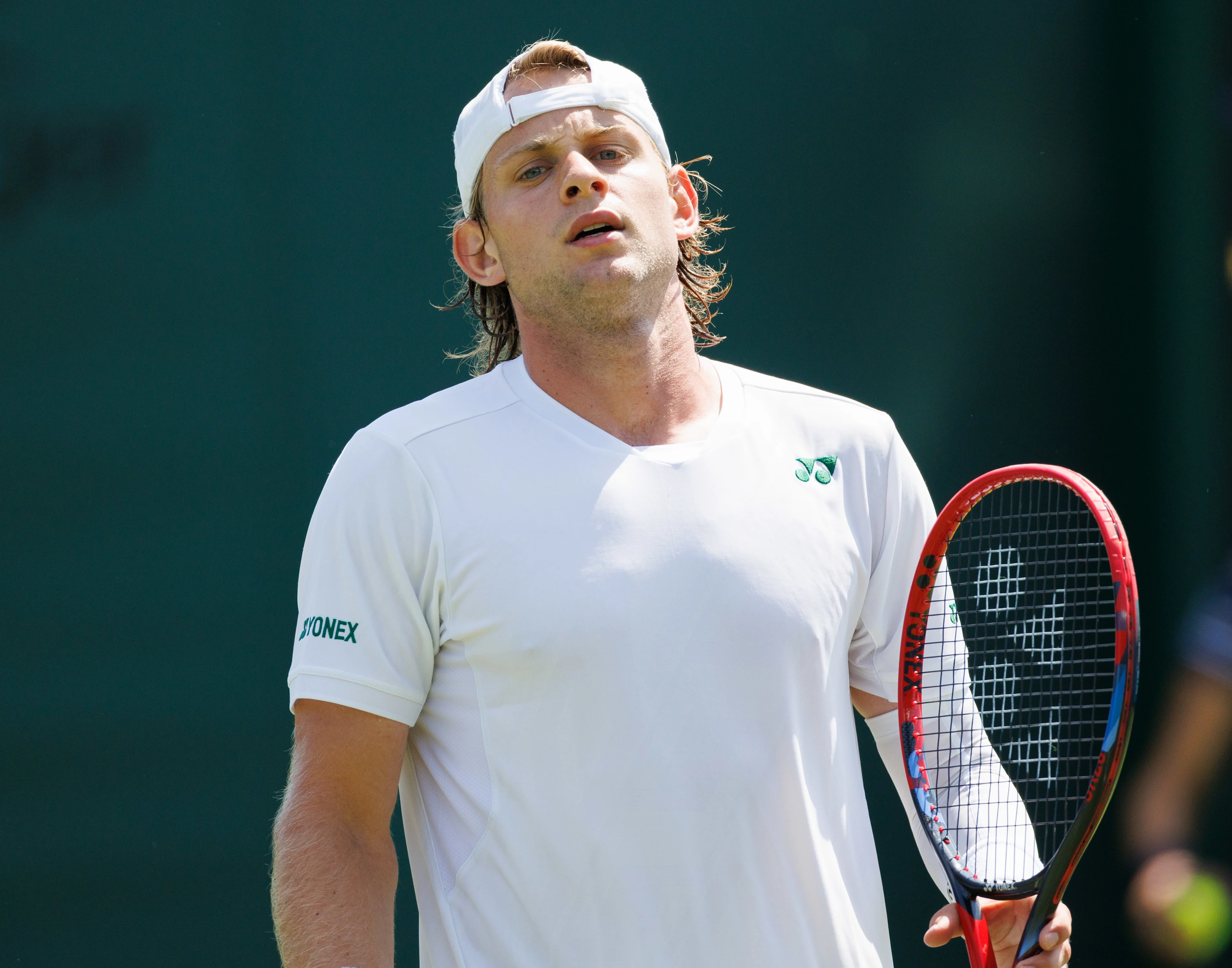 Belgian Zizou Bergs looks dejected during a tennis match between Belgian Bergs and South African Harris, in the first round of the men's singles at the 2025 Wimbledon grand slam tournament, Monday 30 June 2025 at the All England Tennis Club, in South-West London, Britain. BELGA PHOTO BENOIT DOPPAGNE