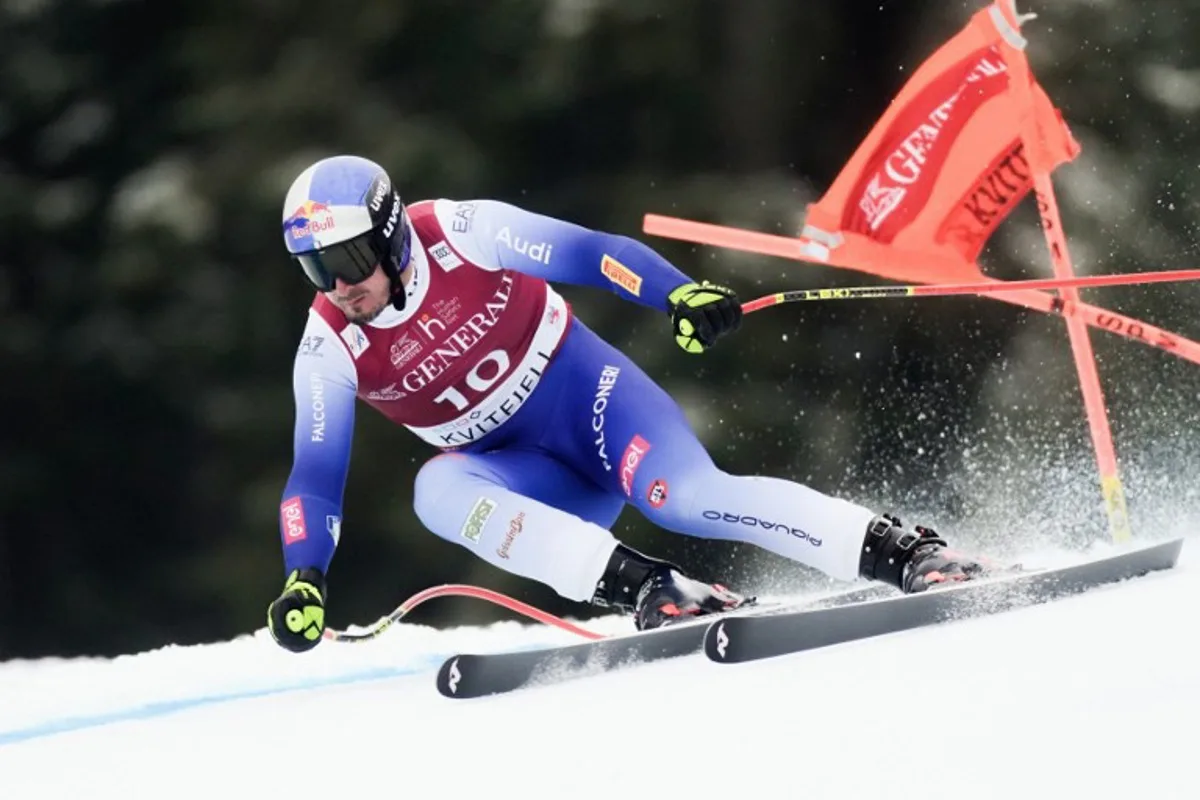 Italy's Dominik Paris competes in the men's Super G event of the FIS Ski World Cup in Kvitfjell, Norway on March 9, 2025.  Cornelius Poppe / NTB / AFP