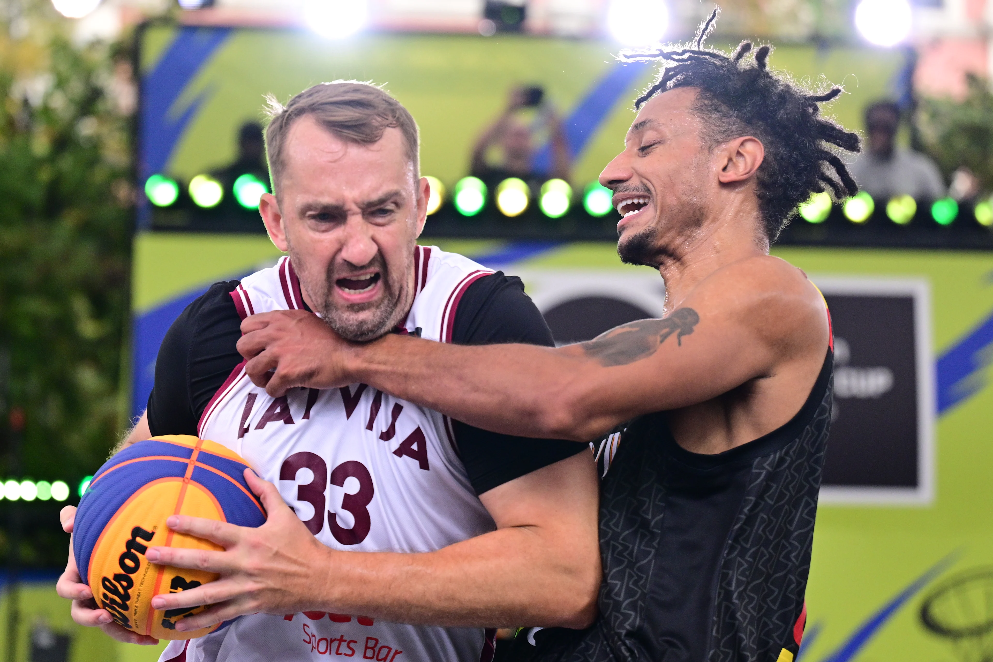 Belgium's Dennis Donkor pictured in action during a 3x3 basketball game between Latvia and Belgium, a quarter-finals game the men's FIBA 3x3 Europe Cup, on Sunday 13 September 2026 in Antwerp. BELGA PHOTO DIRK WAEM