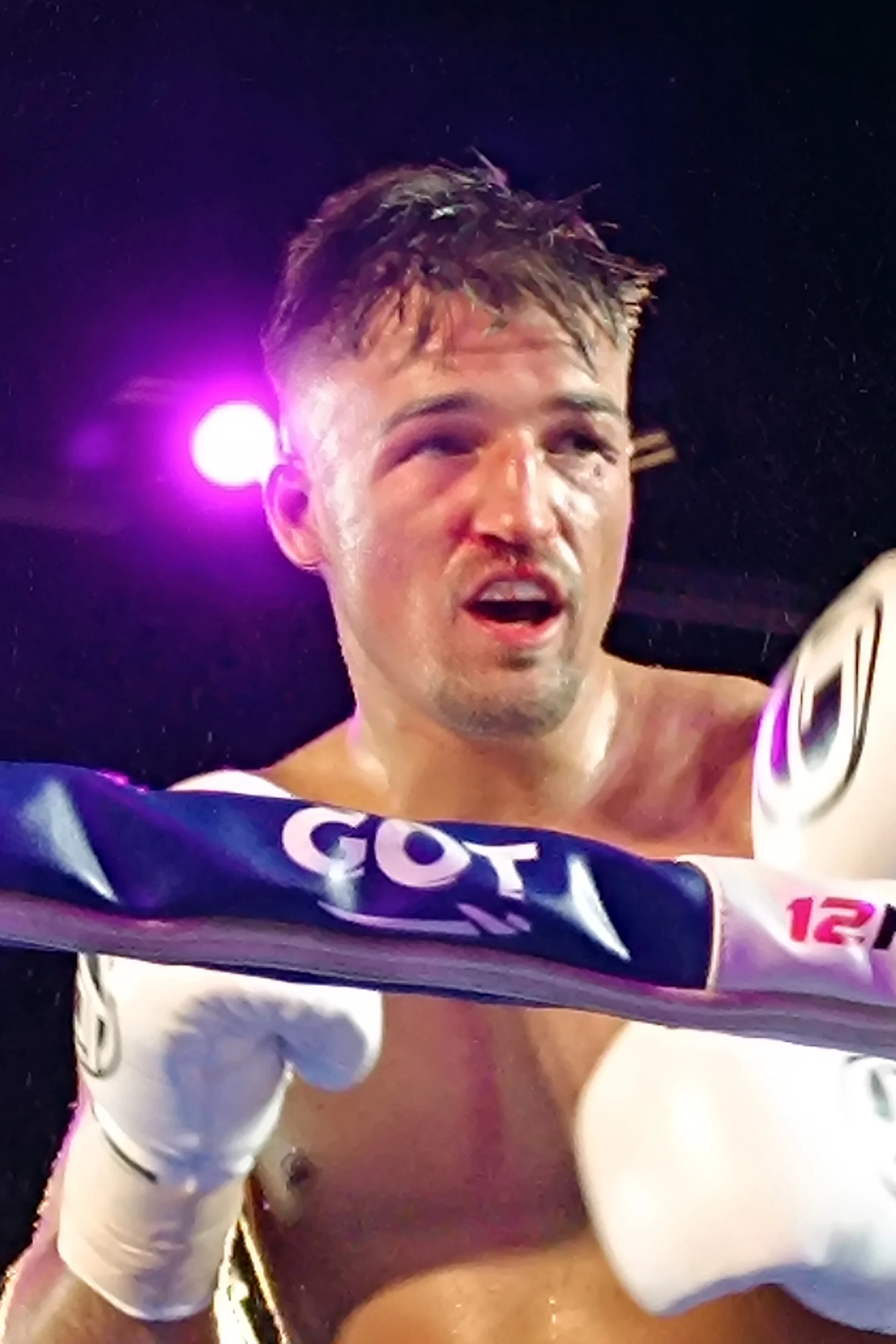 Belgian boxer Lee Ingelrest pictured in action against Belgian Da Silva Caetano in a fight for the Belgian championship in the light heavyweight category, Saturday 15 June 2024 in Oostende. BELGA PHOTO BERNARD CERF