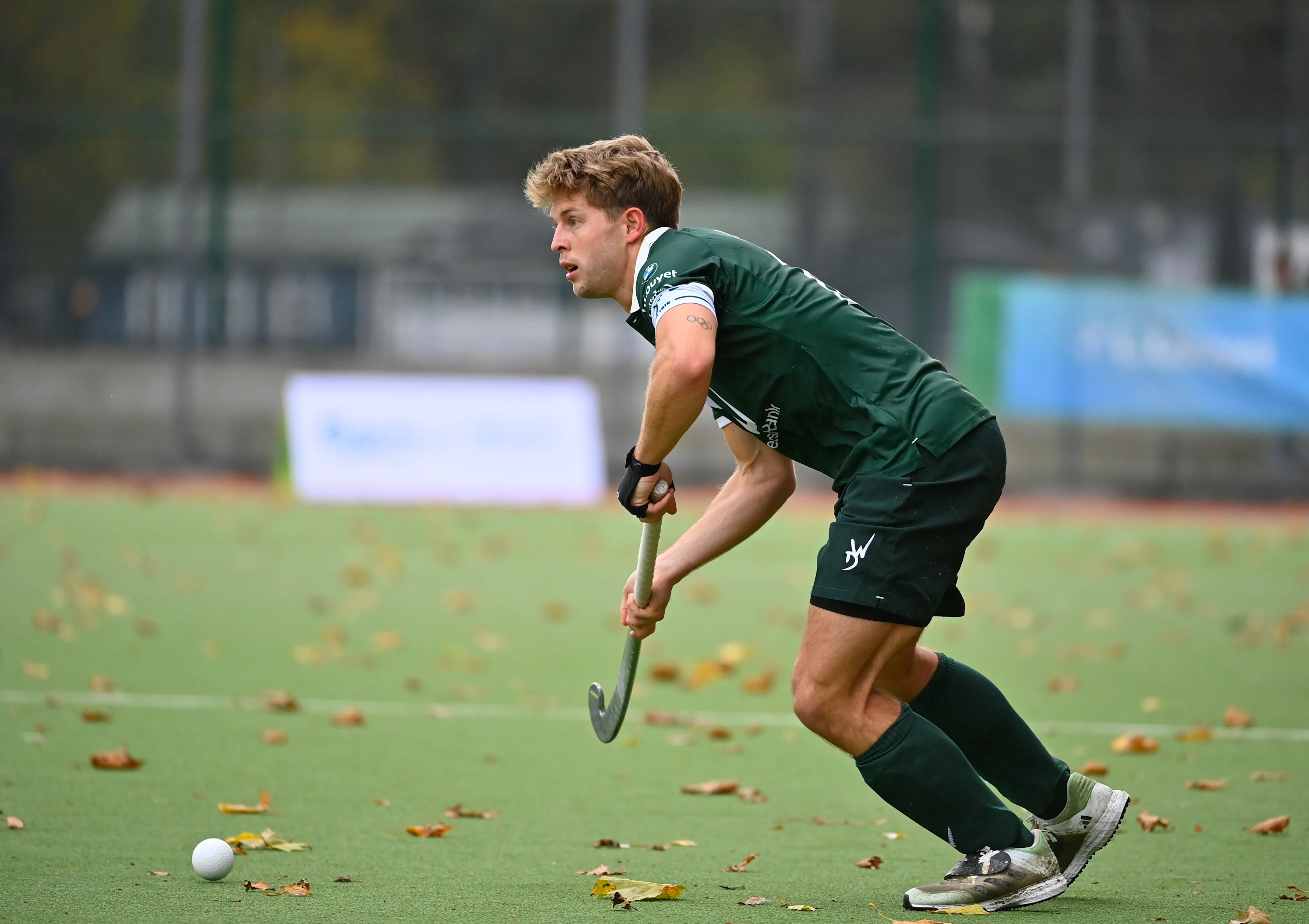 Watduck's Victor Wegnez pictured in action during a hockey game between Waterloo Ducks and Braxgata, Sunday 20 October 2024 in Brussels, on day 7 of the Belgian first division hockey championship. BELGA PHOTO JOHN THYS