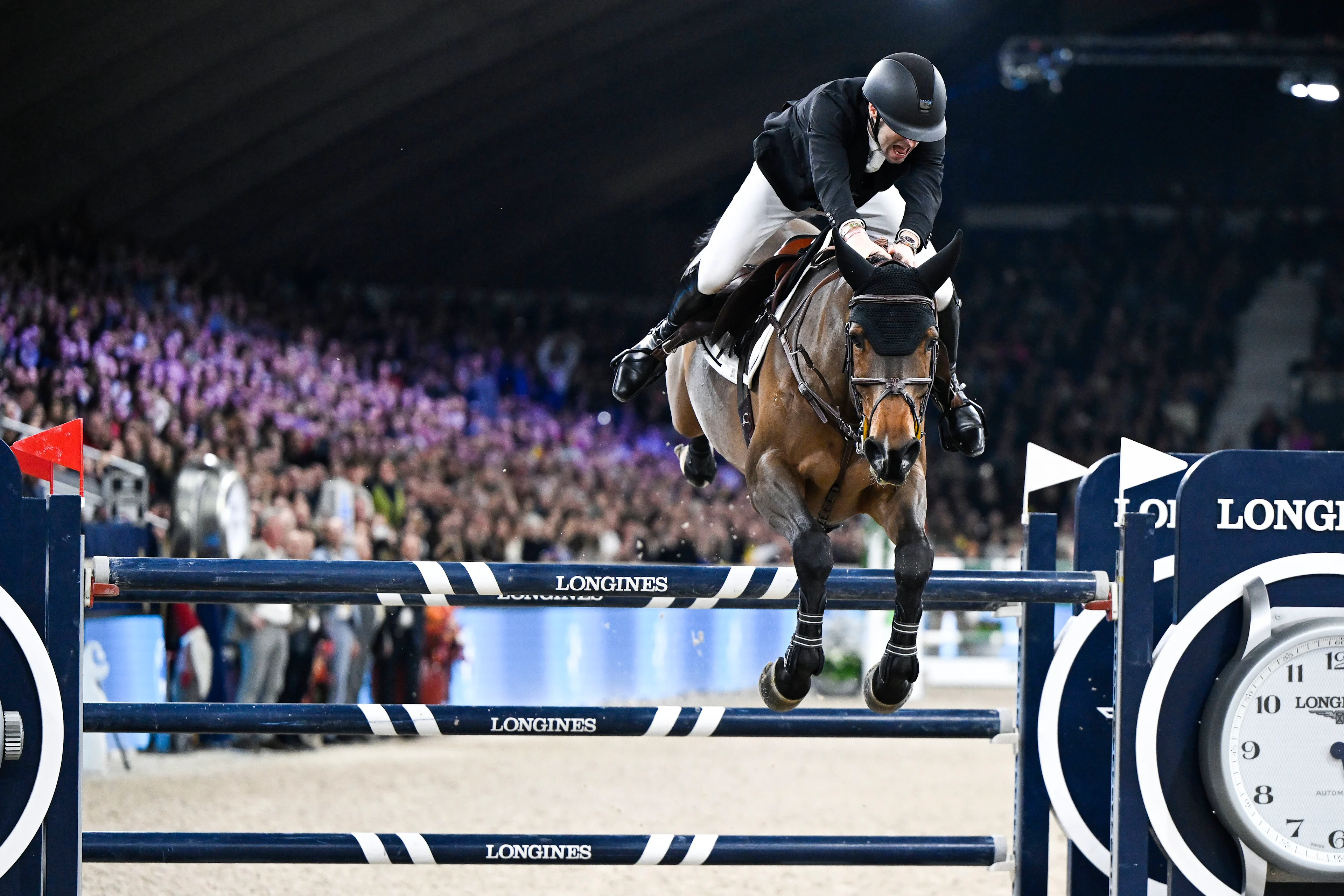 Belgian Pieter Devos with Casual Dv Z pictured in action during the FEI World Cup Jumping competition at the 'Vlaanderens Kerstjumping - Memorial Eric Wauters' equestrian event in Mechelen on Monday 30 December 2024. BELGA PHOTO TOM GOYVAERTS