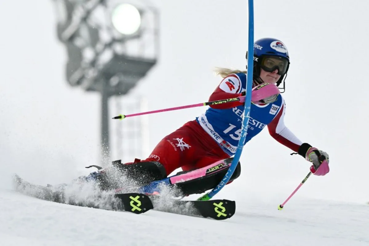 Austria's Katharina Truppe competes in the Women's Slalom event during the FIS Alpine Skiing World Cup in Sestriere, Italy, on February 23, 2025.  Marco BERTORELLO / AFP