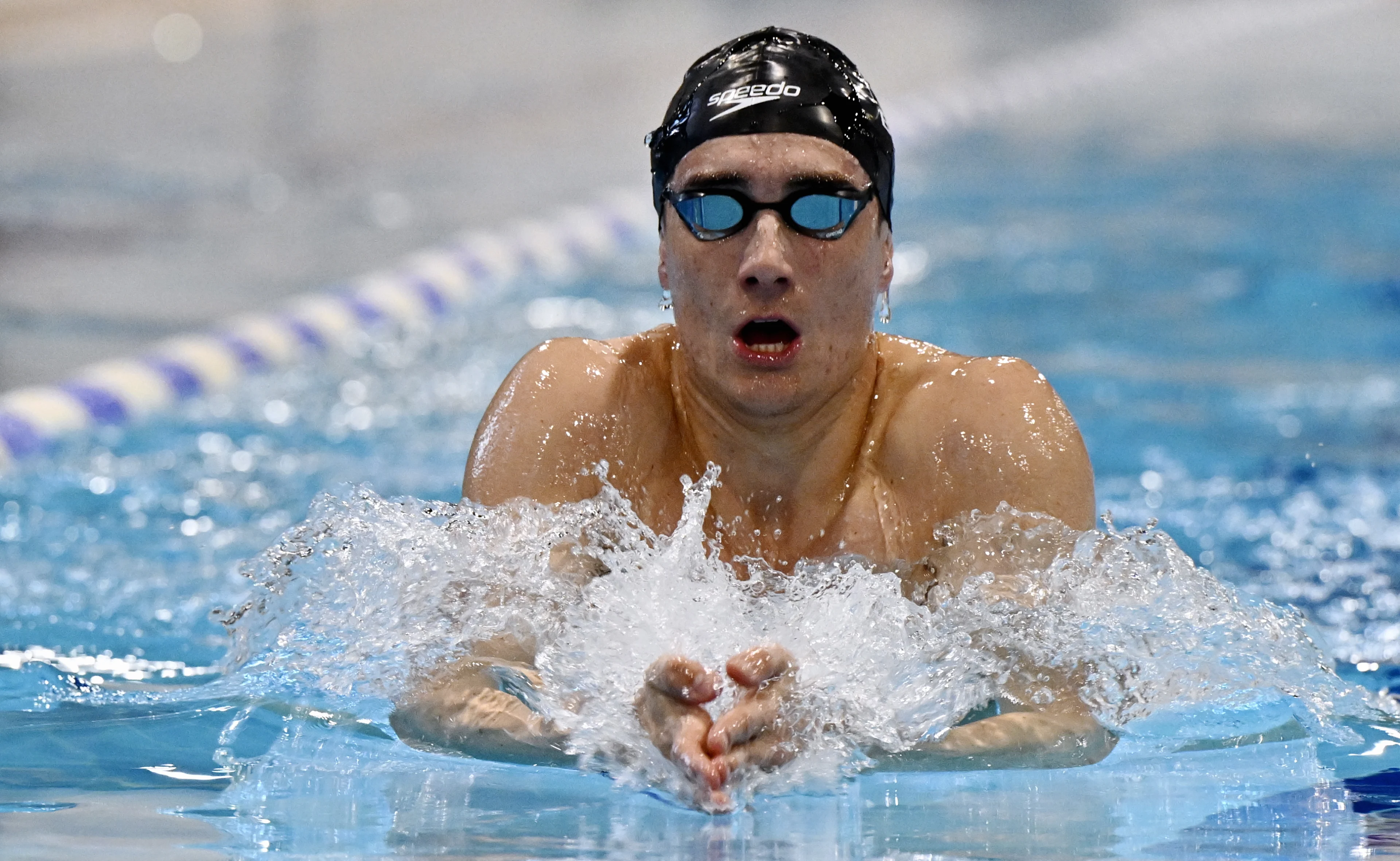 Swimmer Lucas Henveaux pictured in action during the annual stage of Team Belgium (13-20/11), in Belek, Turkey, Wednesday 13 November 2024, BELGA PHOTO ERIC LALMAND