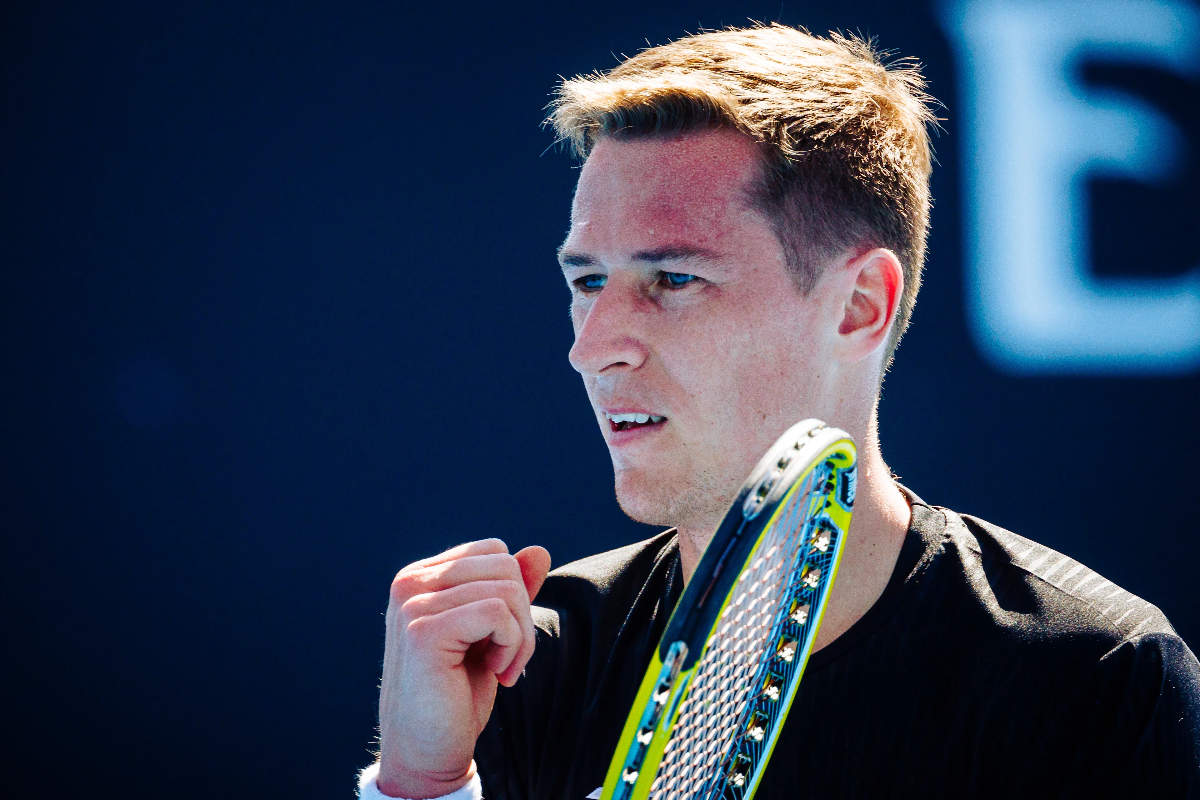 Kimmer Coppejans (ATP 183) reacts during a men's qualifying singles first round game between Argentina's Tirante Belgian Coppejans, at the 'Australian Open' Grand Slam tennis tournament, Tuesday 09 January 2024 in Melbourne Park, Melbourne, Australia. The 2024 edition of the Australian Grand Slam takes place from January 14th to January 28th. BELGA PHOTO PATRICK HAMILTON