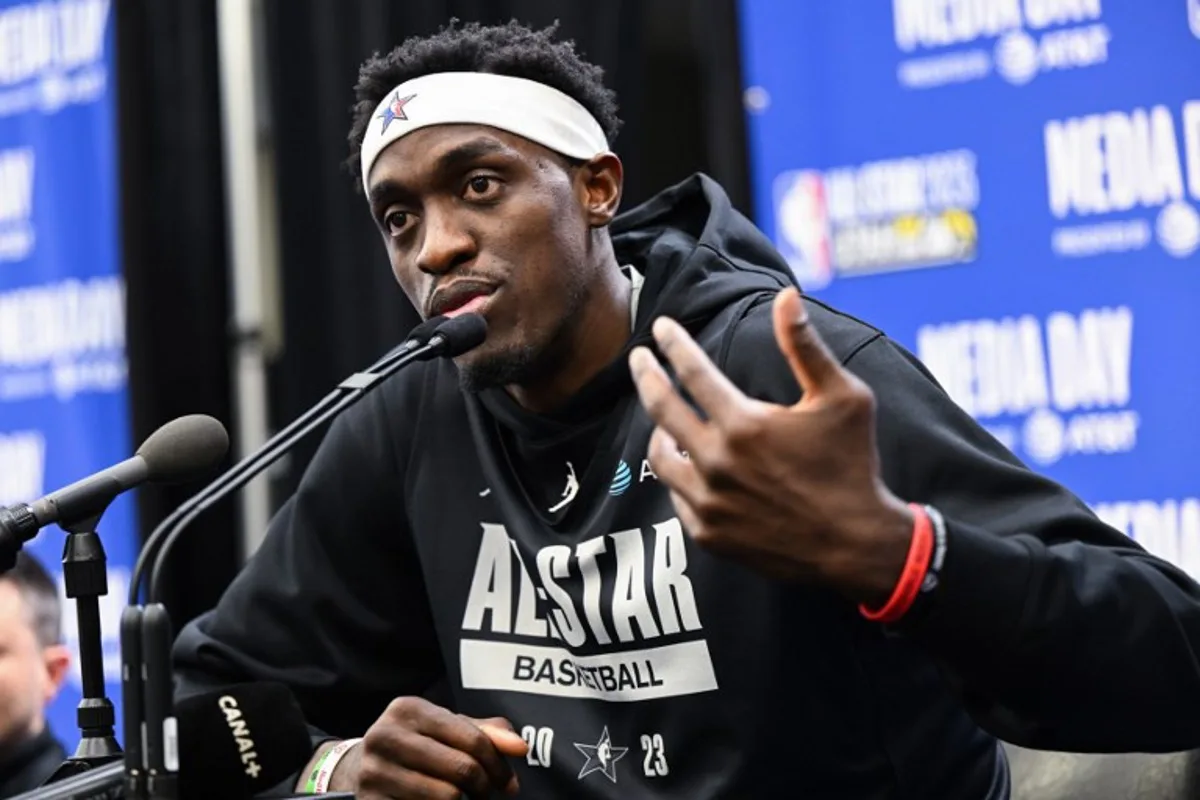 Cameroonian basketball player Pascal Siakam, of the Toronto Raptors, speaks during a media availability as part of the 2023 NBA All-Star Weekend in Salt Lake City, Utah, on February 18, 2023.   Patrick T. Fallon / AFP