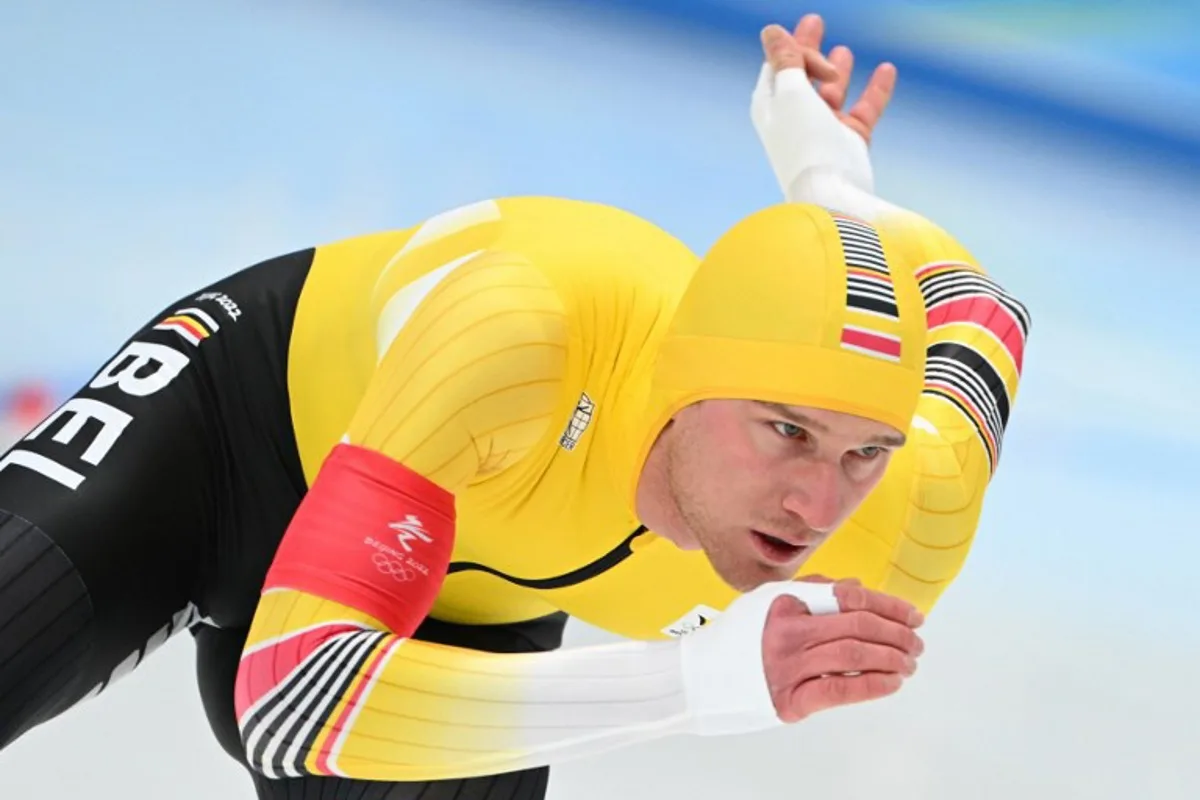 Belgium's Mathias Voste competes in the men's speed skating 1000m event during the Beijing 2022 Winter Olympic Games at the National Speed Skating Oval in Beijing on February 18, 2022. SEBASTIEN BOZON / AFP