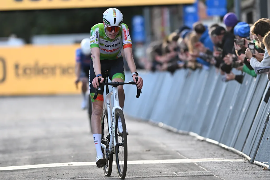 Belgium's Michael Vanthourenhout pictured crossing the finish line after winning the men's elite race of the Superprestige Overijse cyclocross cycling event, Sunday 25 October 2026 in Overijse, the first race of the Superprestige competition. BELGA PHOTO DAVID PINTENS