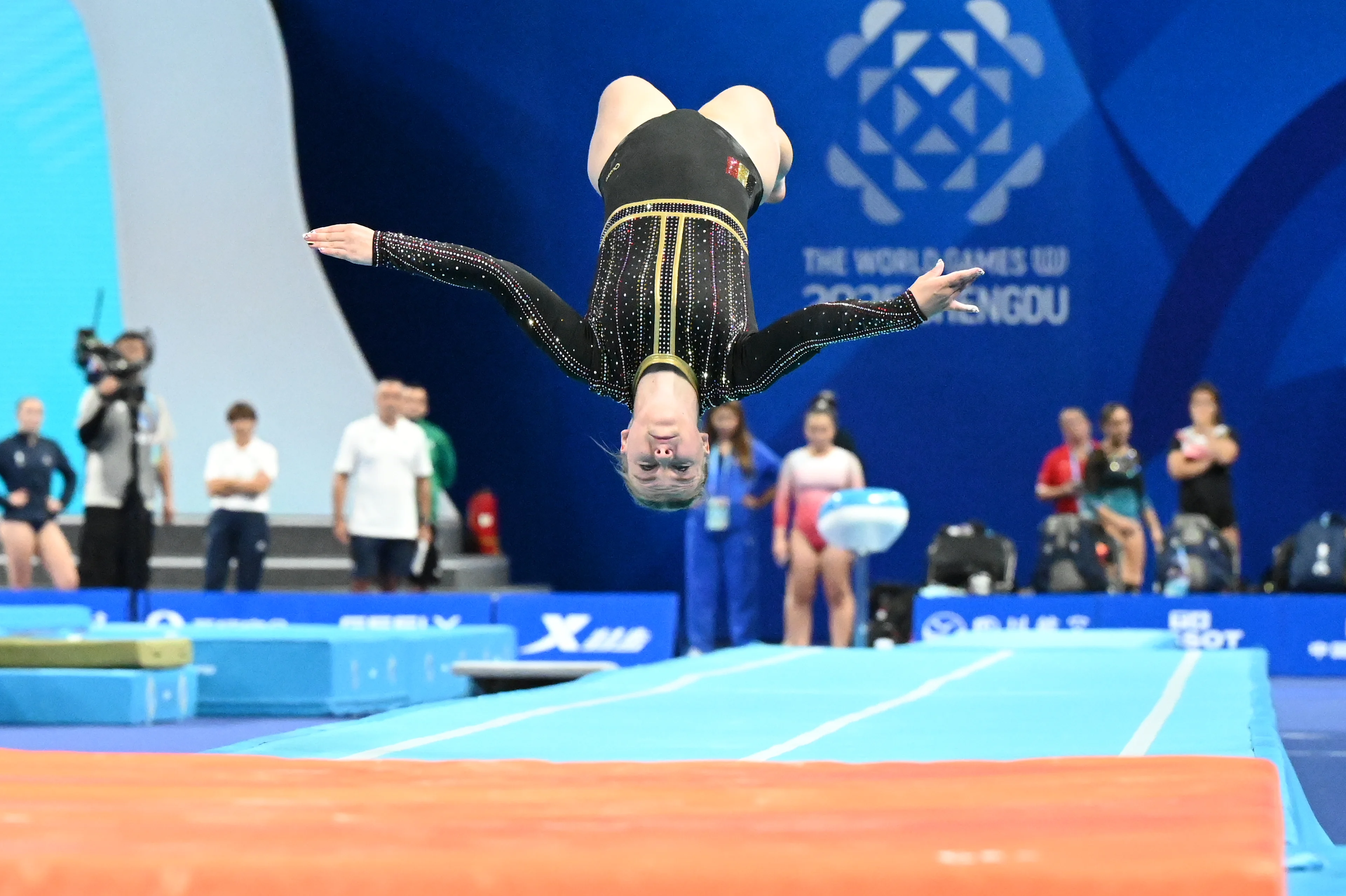ATTENTION EDITORS - HANDOUT PICTURE - EDITORIAL USE ONLY - MANDATORY CREDIT BOIC - COIB - Lani Spiessens pictured in action during the Trumbling competition of the World Games 2025, in Chenghdu, China, on Saturday 9 AUgust 2025. This year, the World Games take place from 07 to 17 augustus. PHOTO HANDOUT BOIC - COIB