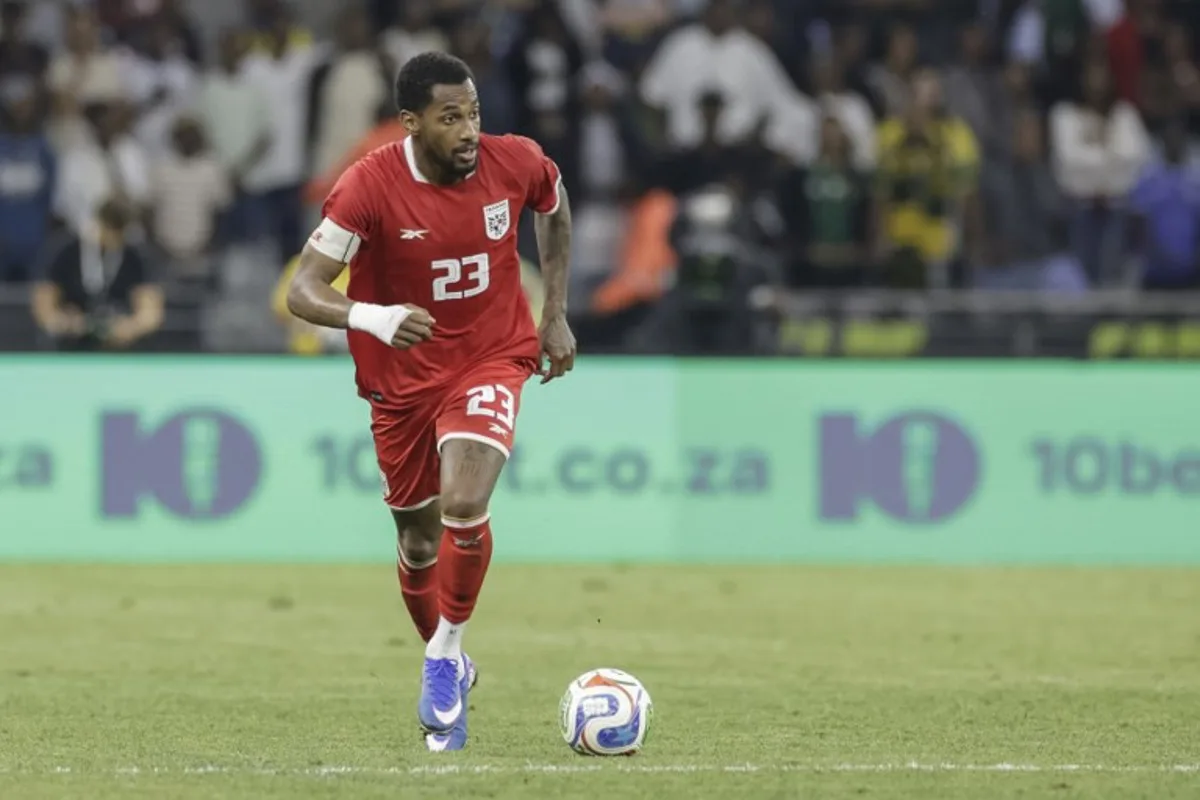 Panama's defender #23 Michael Amir Murillo controls the ball during the friendly international football match between South Africa and Panama at the Cape Town Stadium in Cape Town on March 31, 2026. GIANLUIGI GUERCIA / AFP