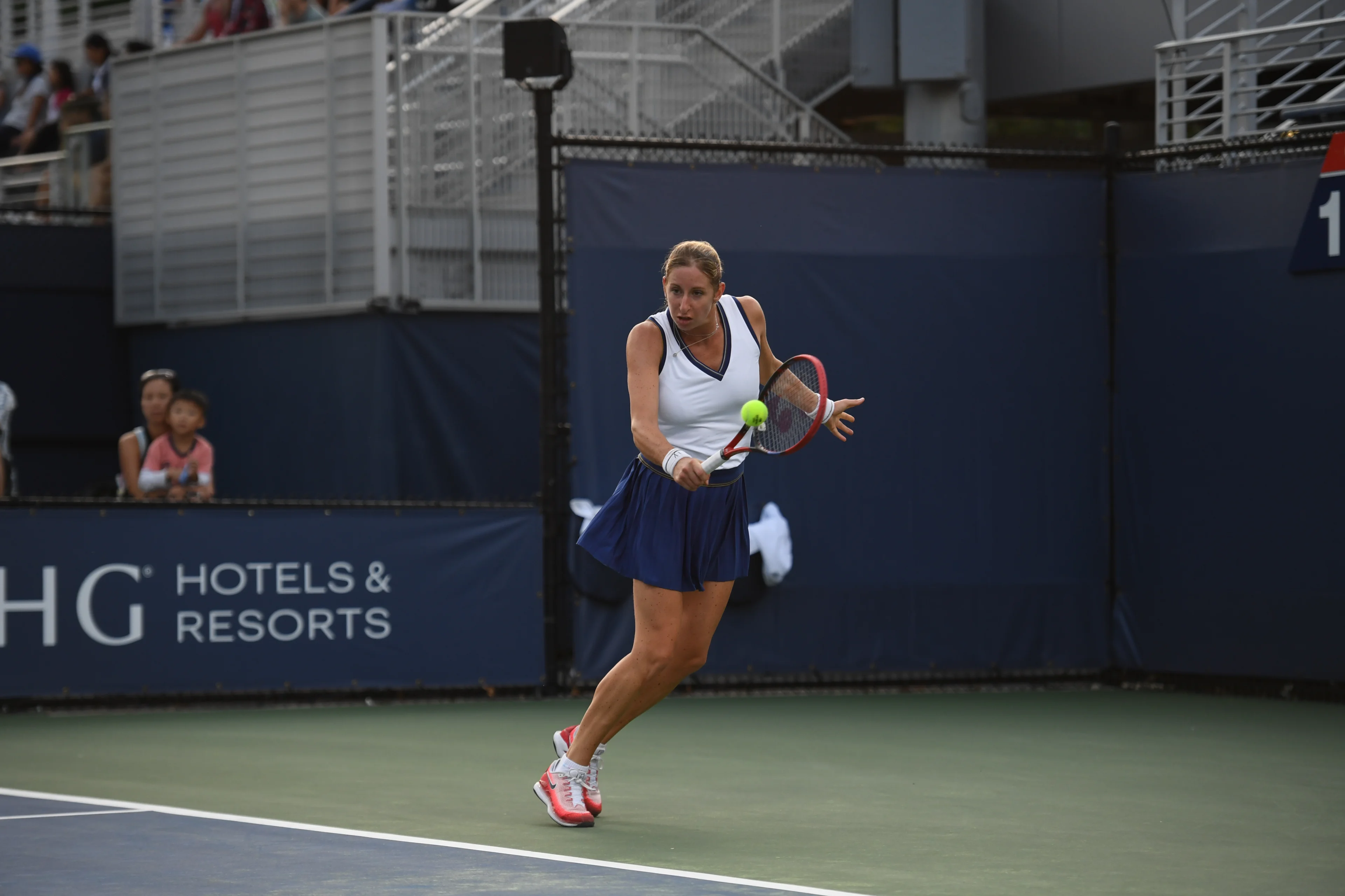 Magali Kempen pictured in action during a tennis match against Spanish Bolsova, in the Women's Qualifying Round at the 2023 US Open Grand Slam tennis tournament, at Flushing Meadow, New York City, USA, Tuesday 22 August 2023. BELGA PHOTO TONY BEHAR