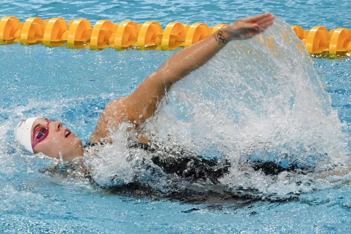 Regan Smith of the US competes in the women's 50m backstroke heat event during the World Aquatics Swimming World Cup 2024 - Stop 3 in Singapore on November 2, 2024.  Roslan RAHMAN / AFP