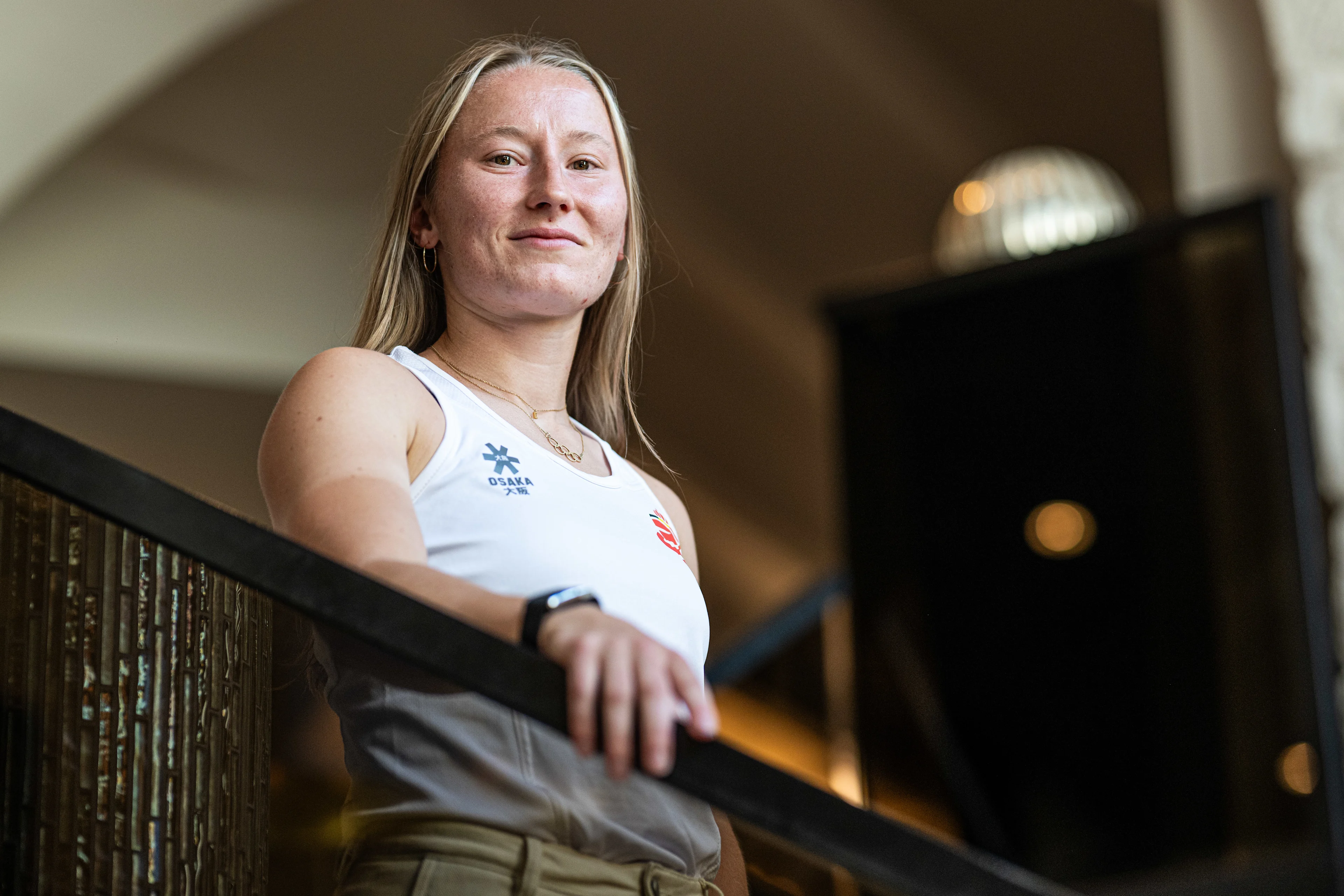 Belgium's Charlotte Englebert poses for the photographer at a press conference of the Belgian national teams Red Lions and Red Panthers for the upcoming 2026 Hockey World Cup, Wednesday 12 August 2026, in Genval. The 2026 edition of the Hockey World Cup takes place in Belgium and The Netherlands from August 15 to August 30. BELGA PHOTO EMILE WINDAL