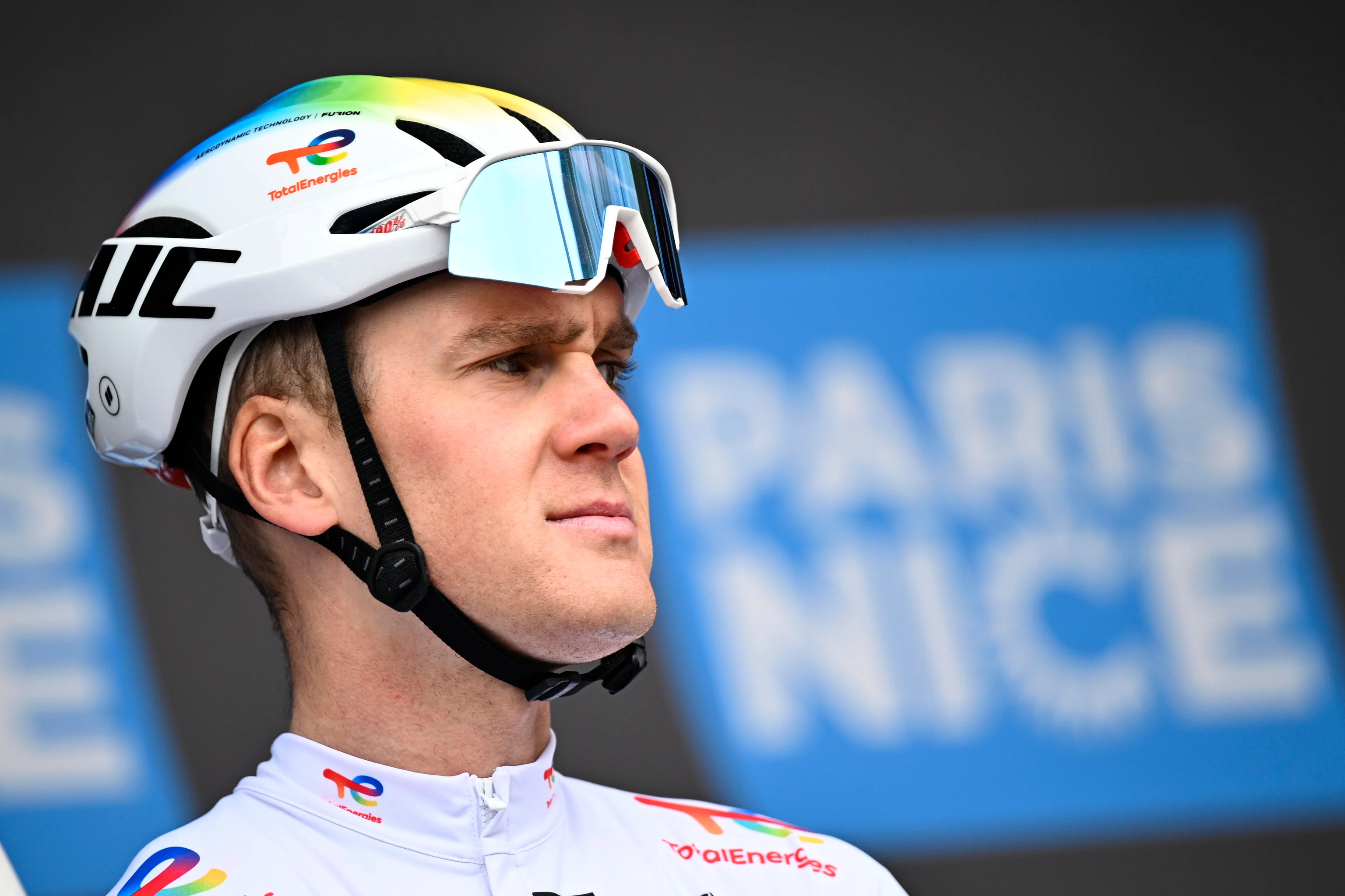 Belgian Dries Van Gestel of TotalEnergies pictured at the start of the first stage of the Paris-Nice eight days cycling stage race, from and to Les Mureaux (157,7km), Sunday 03 March 2024. BELGA PHOTO JASPER JACOBS