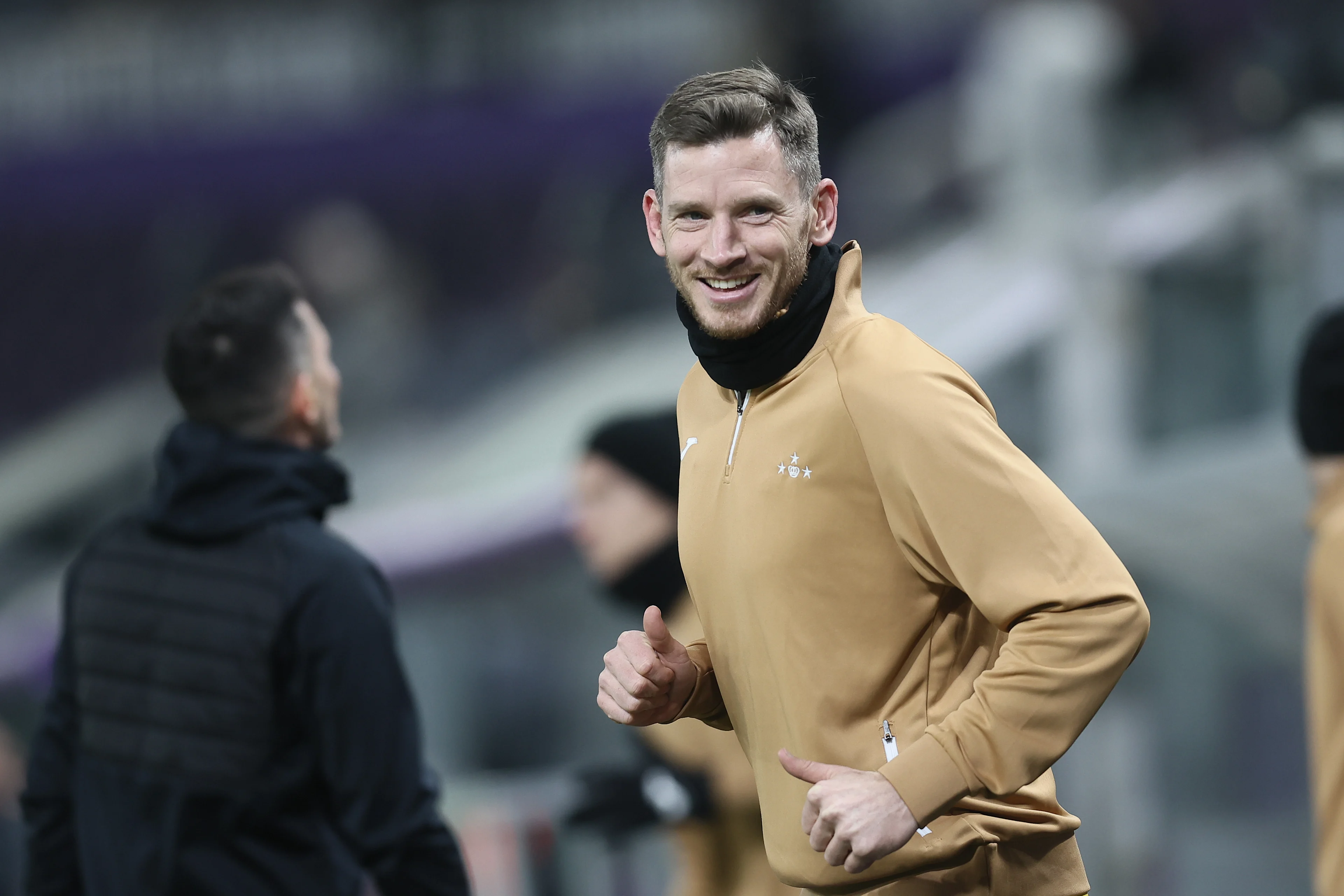 Anderlecht's Jan Vertonghen pictured in action during the warming-up for a soccer match between RSC Anderlecht and FCV Dender EH, Friday 27 December 2024 in Brussels, a game of day 20 of the 2024-2025 season of the 'Jupiler Pro League' first division of the Belgian championship. The competition was re-branded as the 'Younited Pro League' for the games of matchweek 20, to shine a light on the Younited Belgium charity. BELGA PHOTO BRUNO FAHY