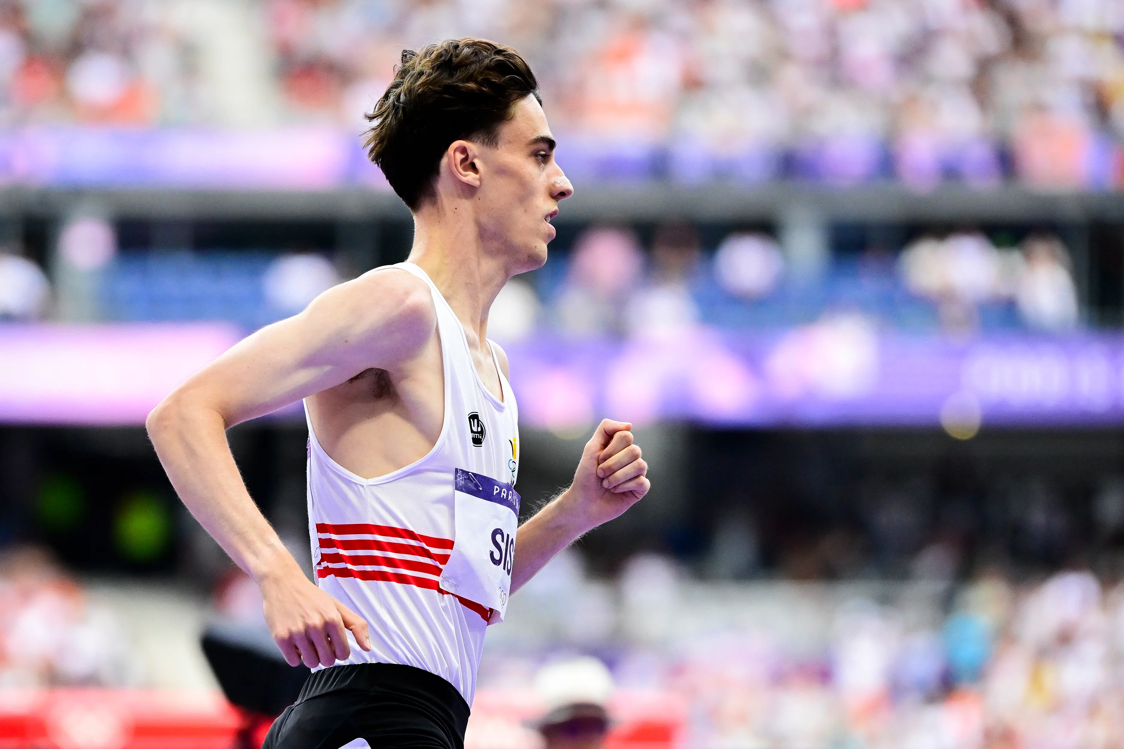 Belgian Pieter Sisk pictured in action during the repechage of the men's 800m race, at the athletics competition at the Paris 2024 Olympic Games, on Thursday 08 August 2024 in Paris, France. The Games of the XXXIII Olympiad are taking place in Paris from 26 July to 11 August. The Belgian delegation counts 165 athletes competing in 21 sports. BELGA PHOTO DIRK WAEM