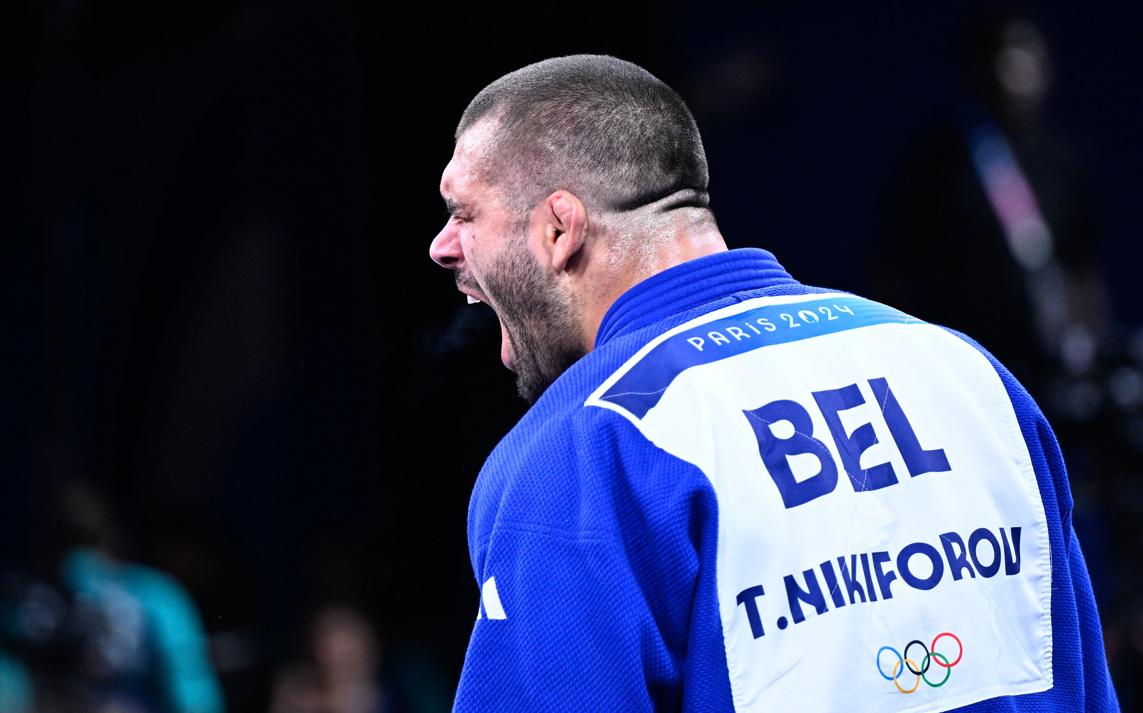 Belgian judoka Toma Nikiforov looks dejected after losing a judo bout between Belgian Nikiforov and Kazach Sharkhan in the elimination round of 64 of the -100kg category of the men's judo competition at the Paris 2024 Olympic Games, on Thursday 01 August 2024 in Paris, France. The Games of the XXXIII Olympiad are taking place in Paris from 26 July to 11 August. The Belgian delegation counts 165 athletes competing in 21 sports. BELGA PHOTO JASPER JACOBS