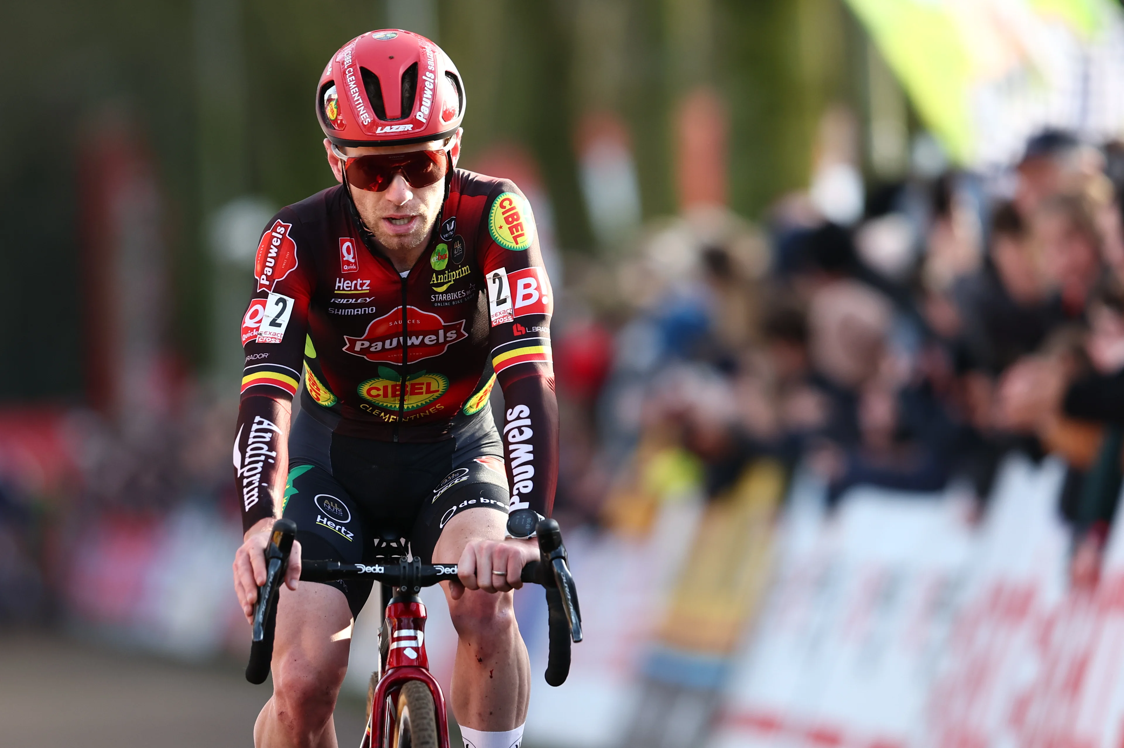 Belgian Eli Iserbyt pictured in action during the men's elite race of the 'Parkcross' cyclocross cycling event, race 6/7 in the 'Exact Cross' competition,  in Maldegem. BELGA PHOTO DAVID PINTENS