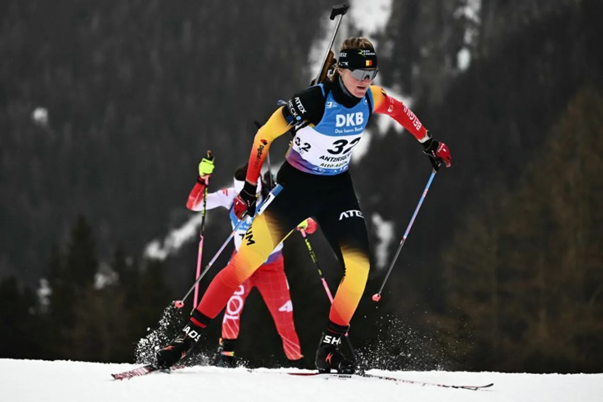 Belgium's Maya Cloetens competes in the women's 7.5km sprint event of the IBU Biathlon World Cup in Antholz-Anterselva, Italy, on January 23, 2025.  Marco BERTORELLO / AFP