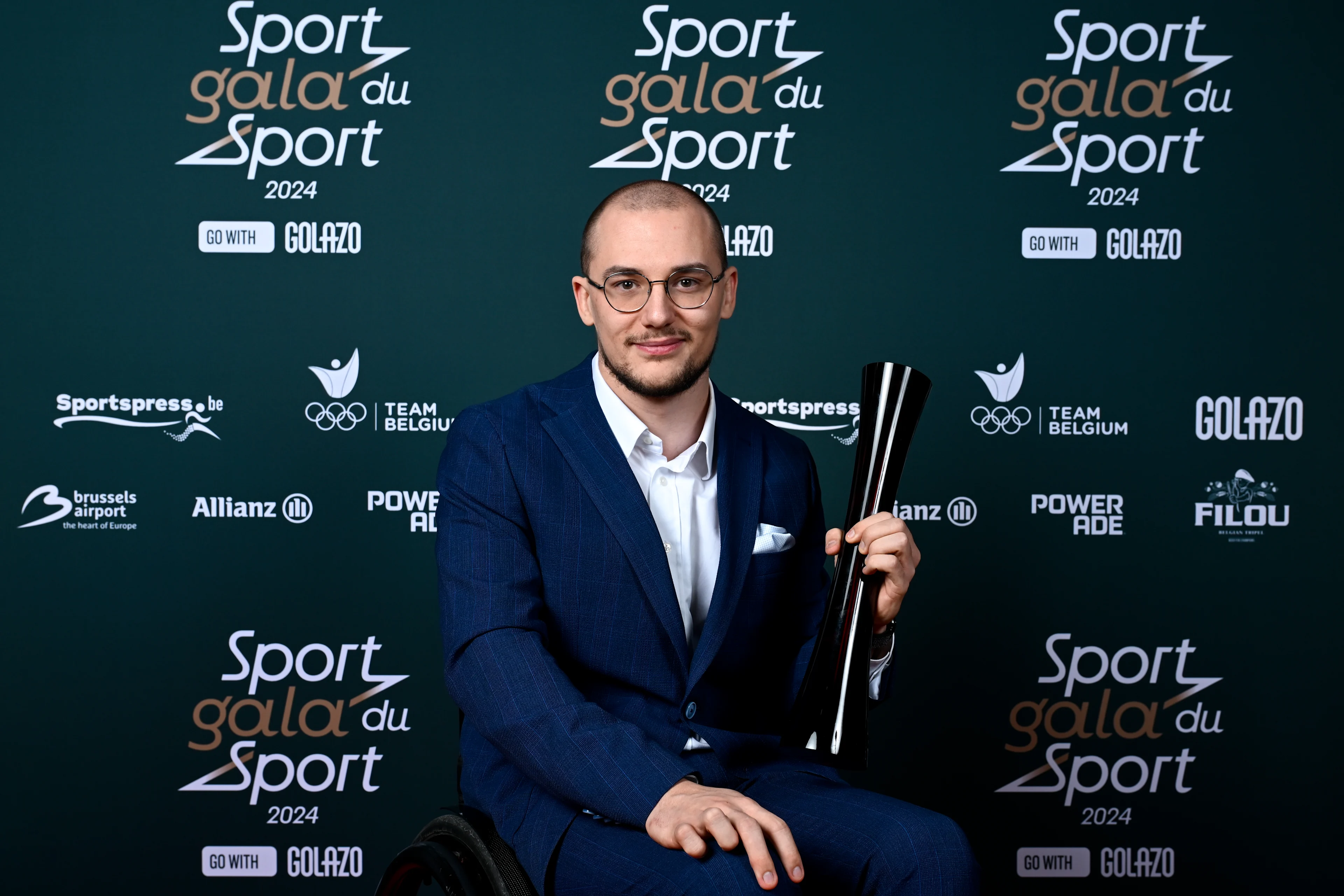 Maxime Carabin poses for the photographer during the 'Sportgala' award show, to announce the sport women and men of the year 2024, Sunday 12 January 2025 in Zaventem. BELGA PHOTO DIRK WAEM