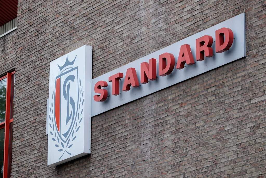 20141020 - LIEGE, BELGIUM: Illustration picture shows the logo on the Sclessin stadium of Belgian soccer team Standard de Liege, after a robbery took place this morning, Monday 20 October 2014. BELGA PHOTO NICOLAS LAMBERT